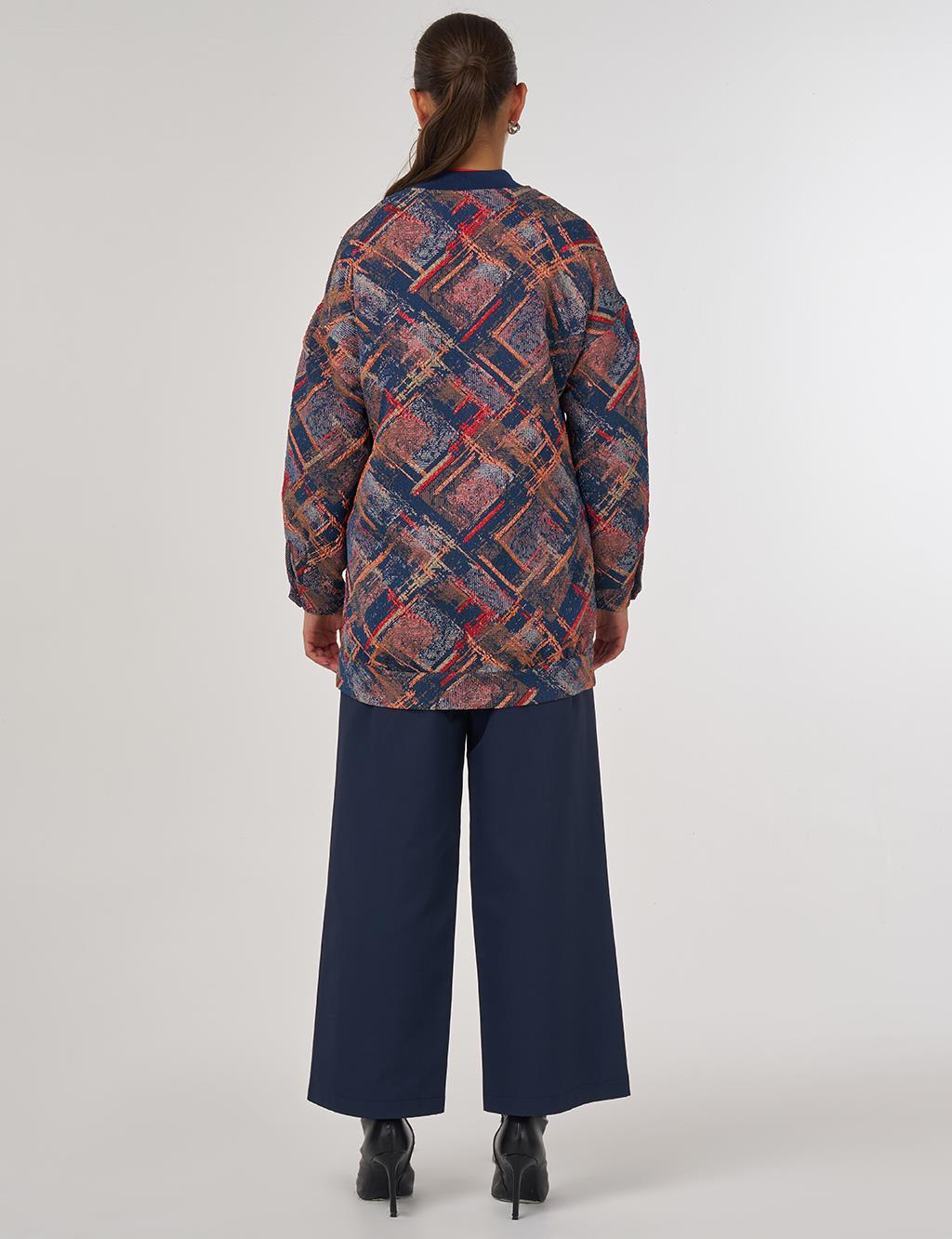 College Collar Abstract Pattern Jacket Red