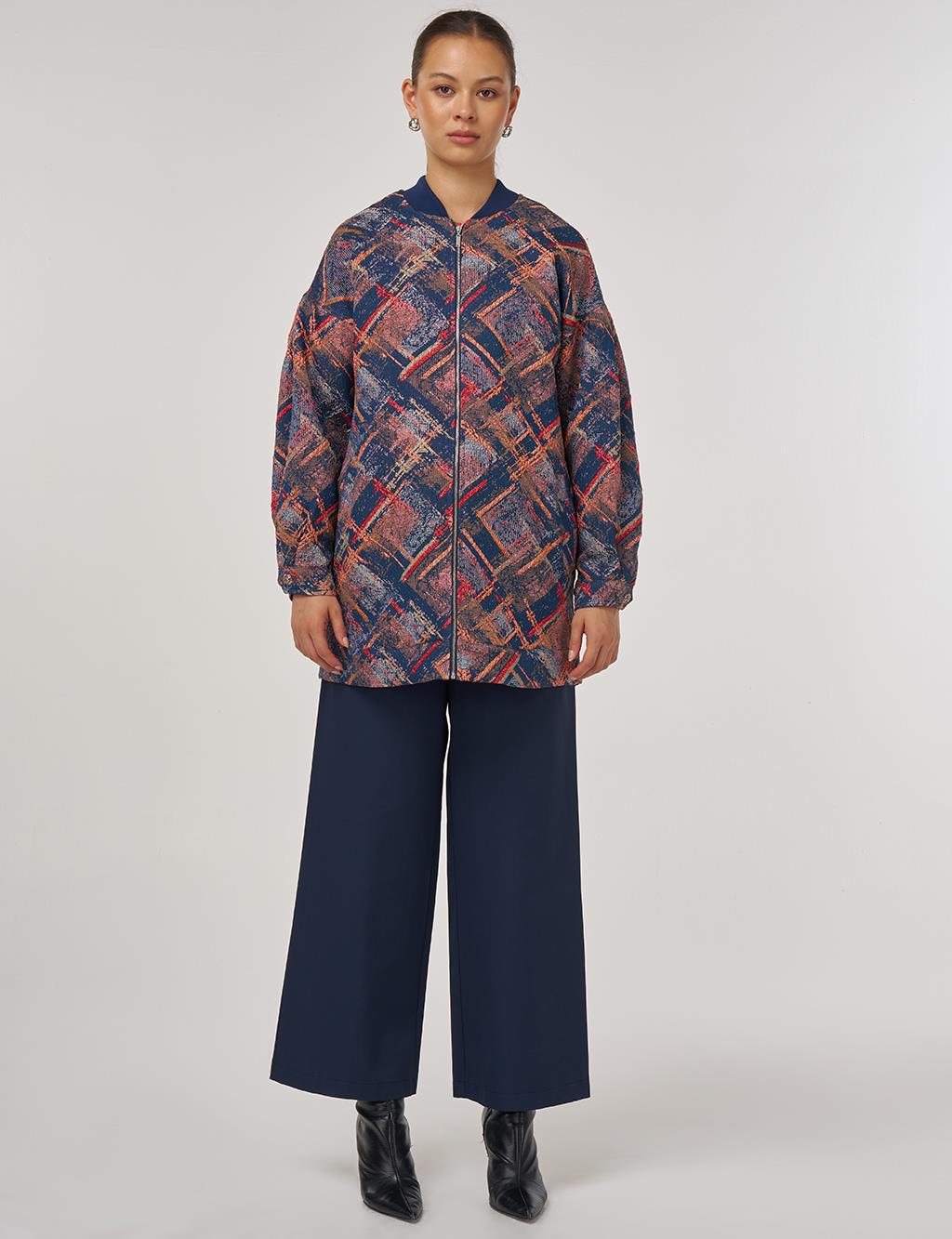 College Collar Abstract Pattern Jacket Red