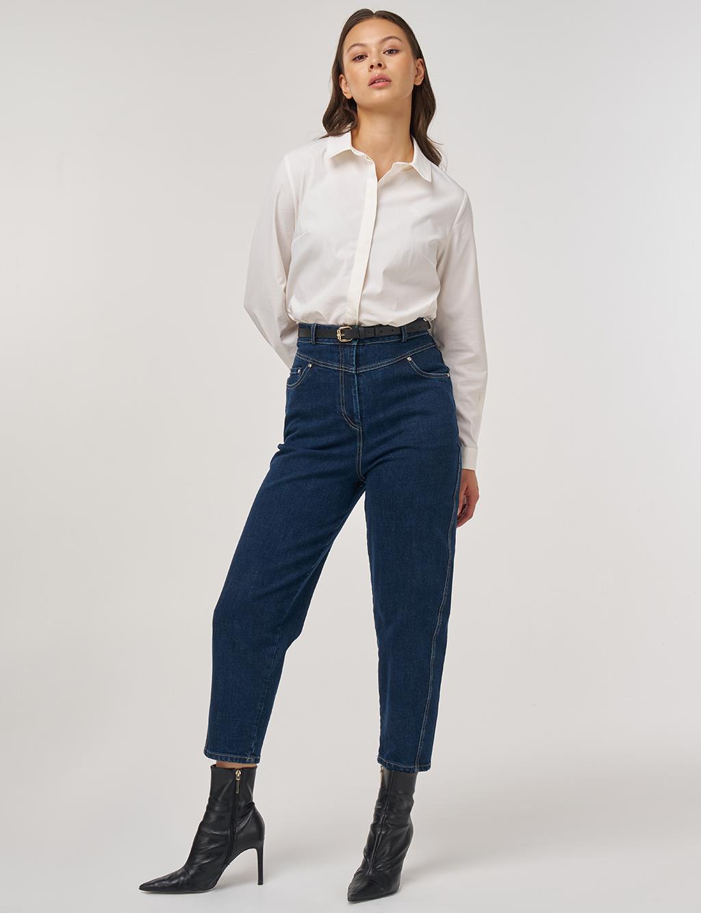 High-Waist Carrot Cut Denim Pants Navy Blue