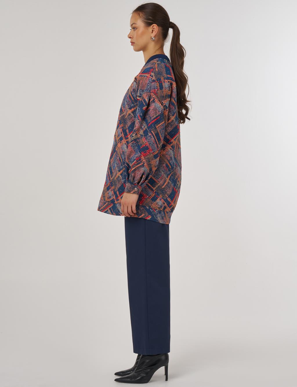 College Collar Abstract Pattern Jacket Red
