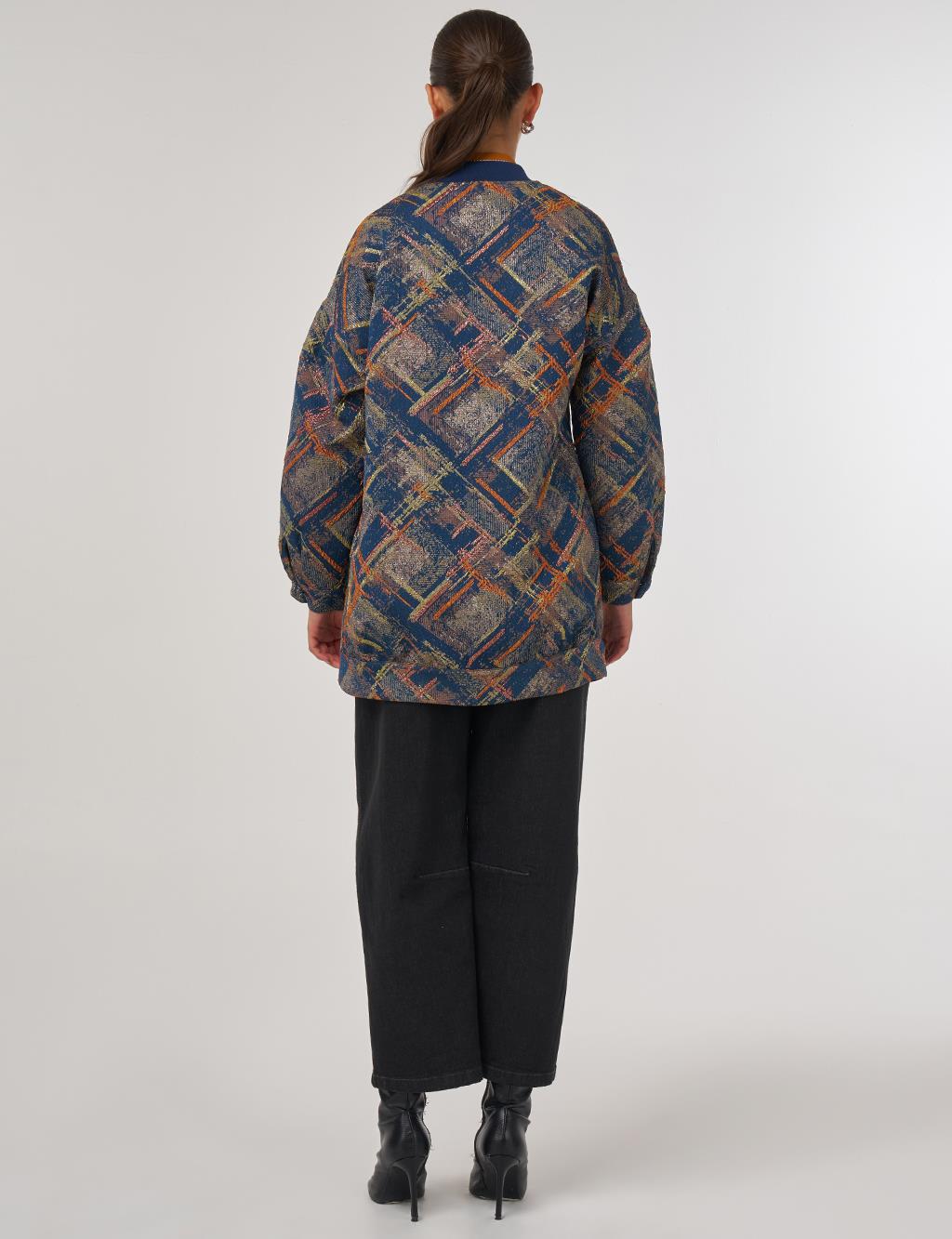 College Collar Abstract Pattern Jacket Pumpkin