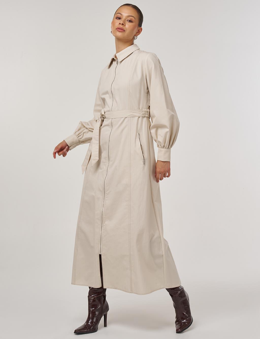 Belted Shirt Dress Cream