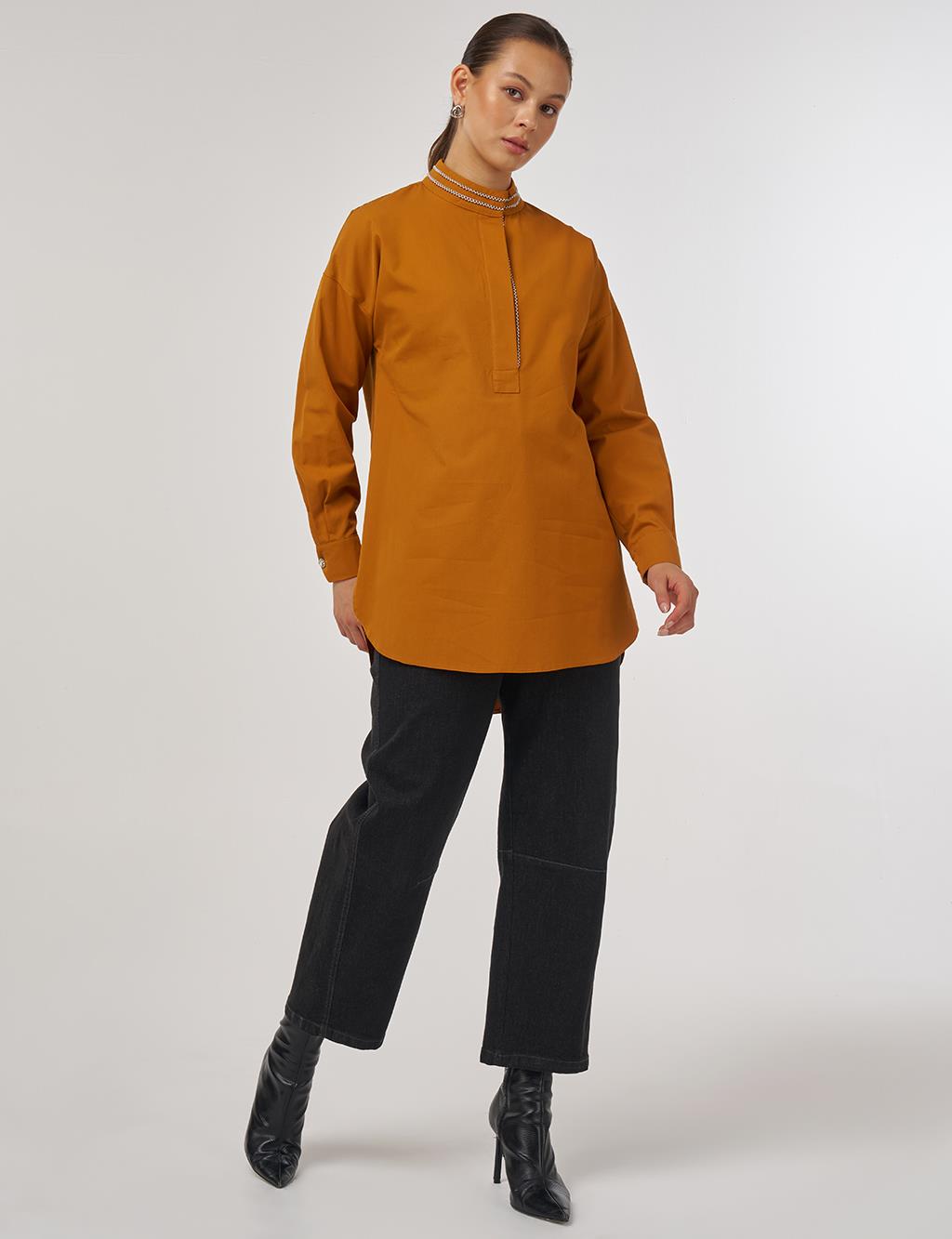 100% Cotton Tunic with Bead Embroidery Pumpkin