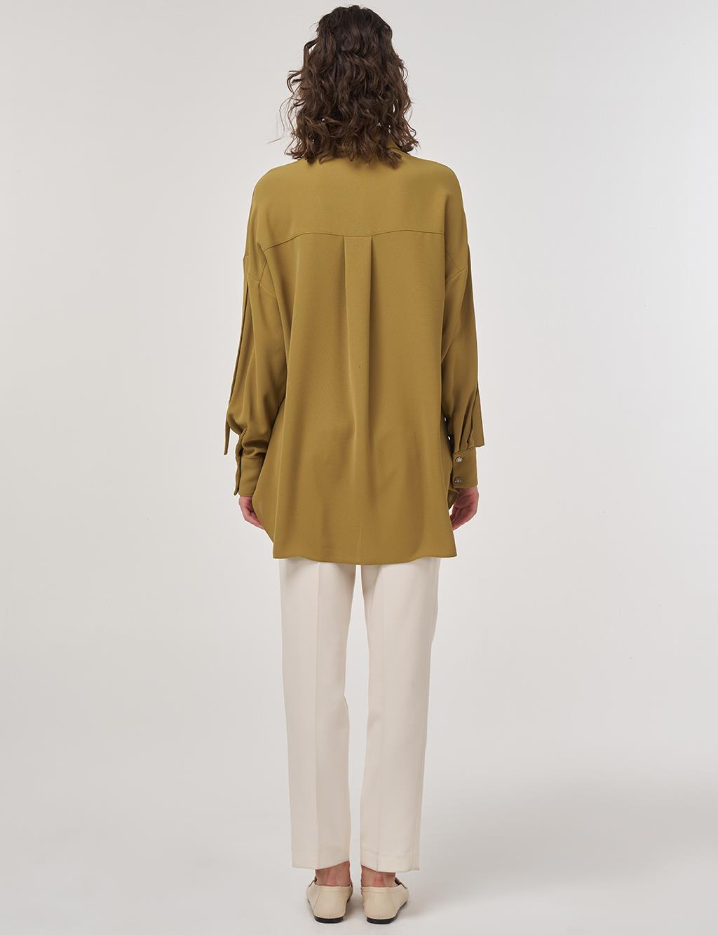Metallic Printed Crepe Tunic Khaki