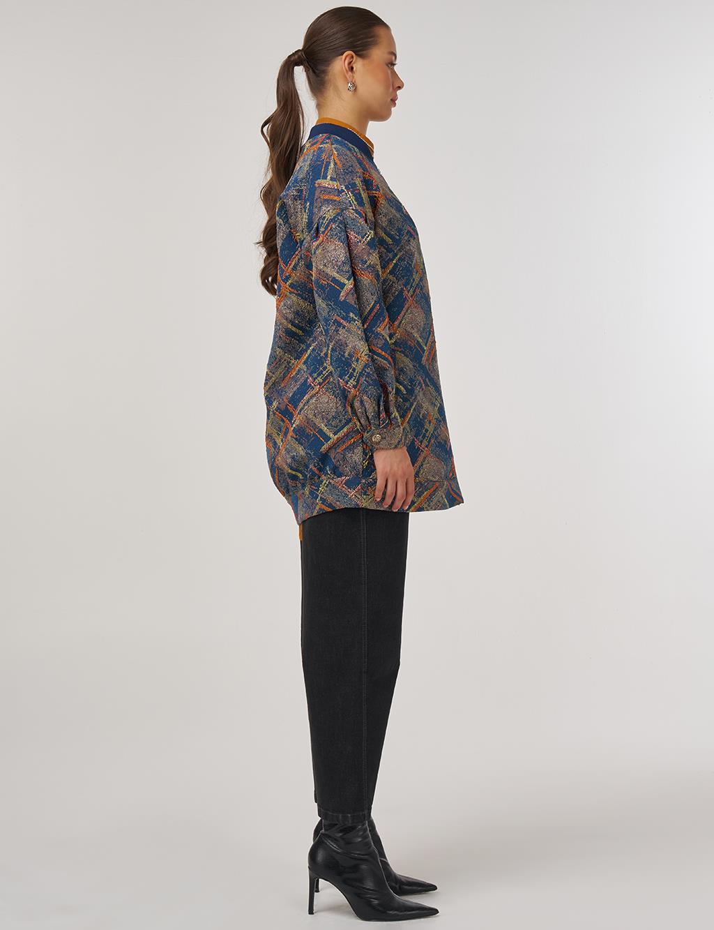 College Collar Abstract Pattern Jacket Pumpkin