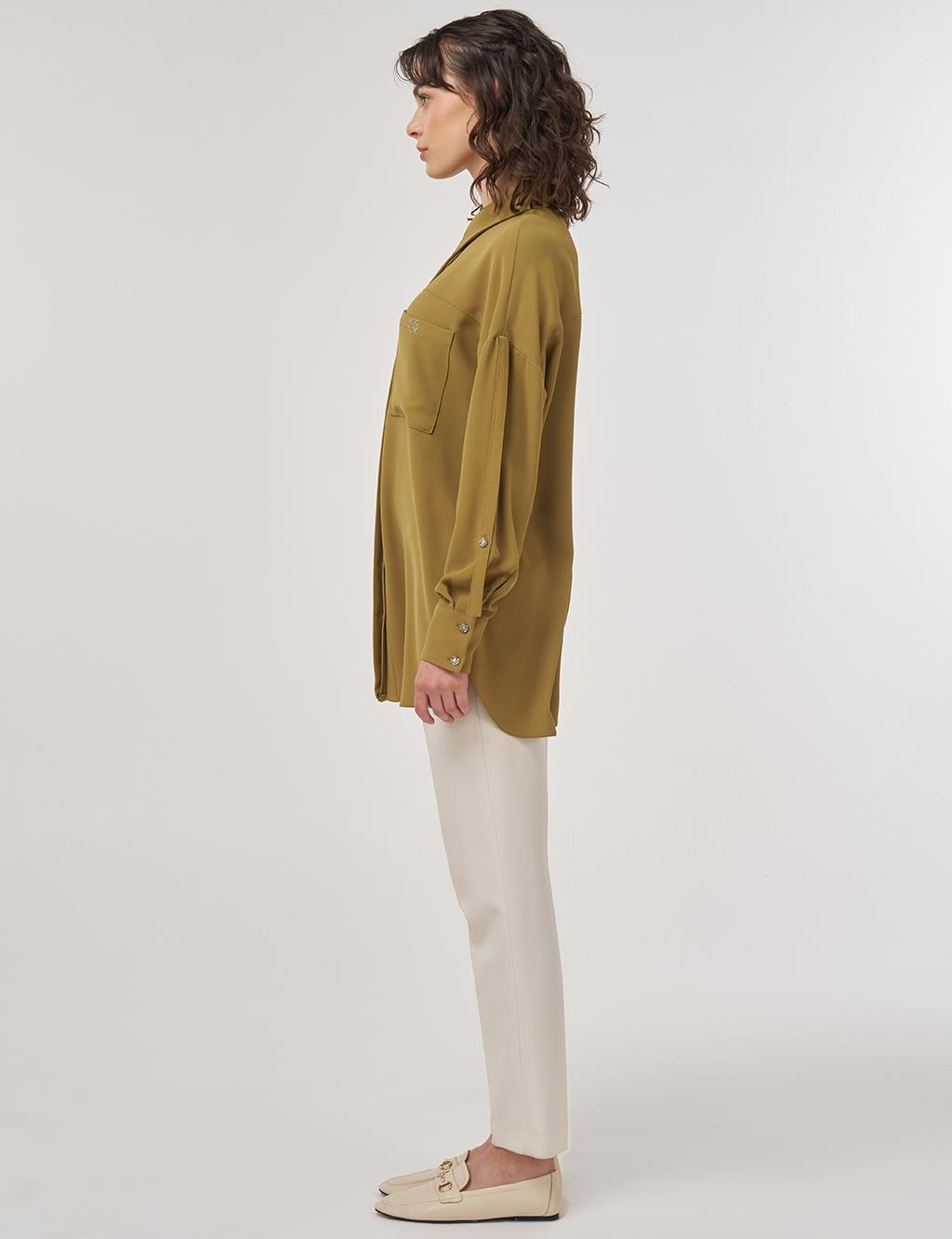 Metallic Printed Crepe Tunic Khaki