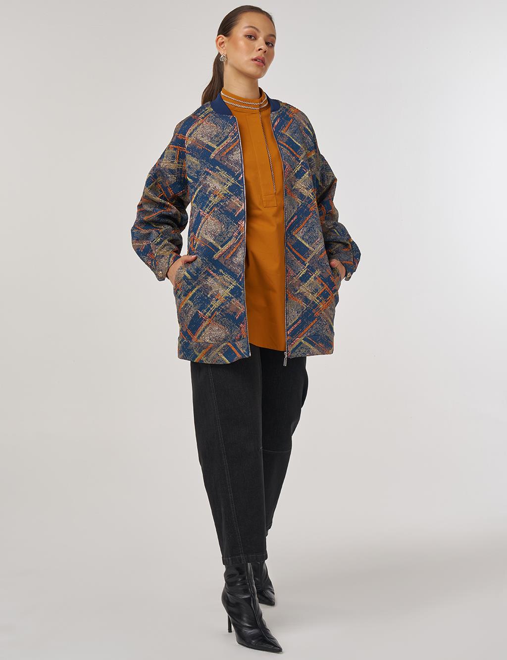 College Collar Abstract Pattern Jacket Pumpkin