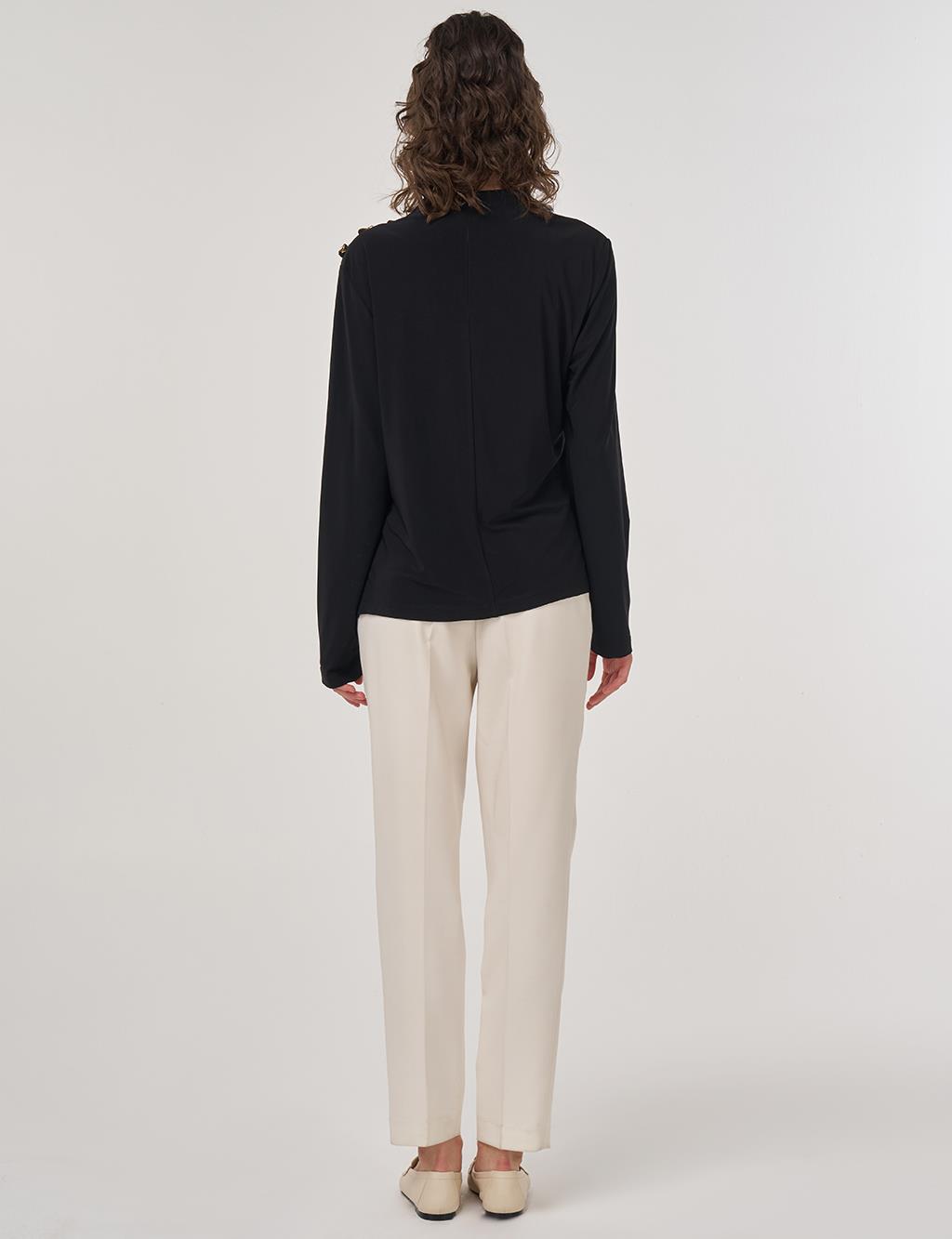 Shoulder Detail Long Sleeve Blouse Black