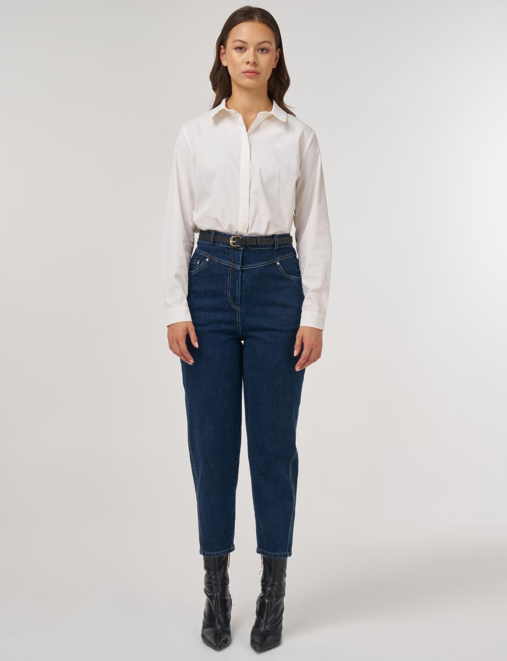 High-Waist Carrot Cut Denim Pants Navy Blue