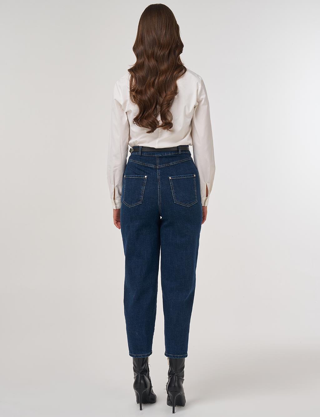 High-Waist Carrot Cut Denim Pants Navy Blue