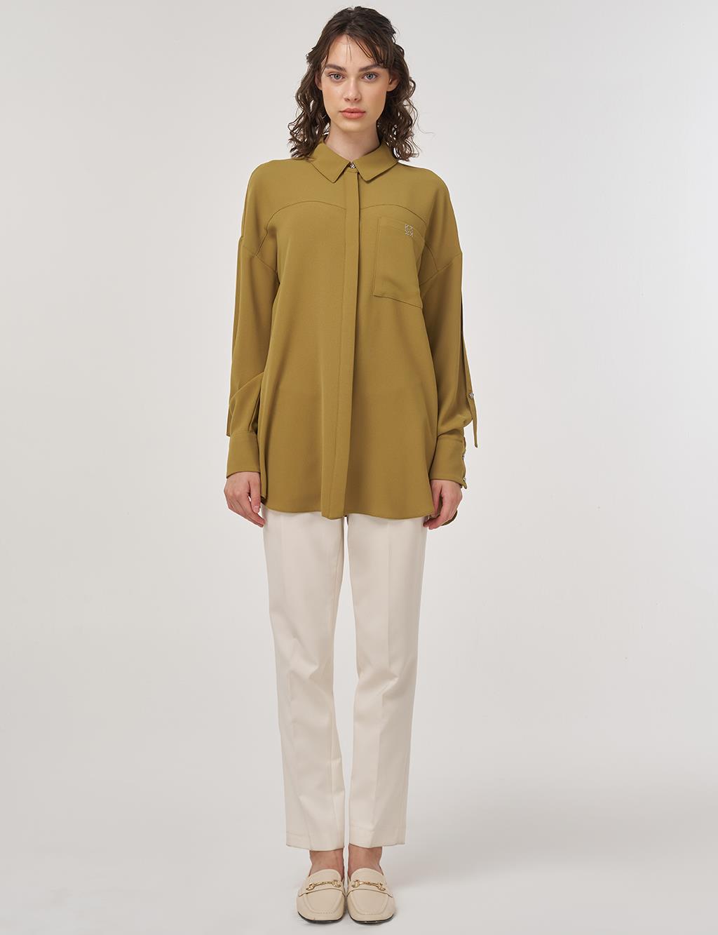 Metallic Printed Crepe Tunic Khaki