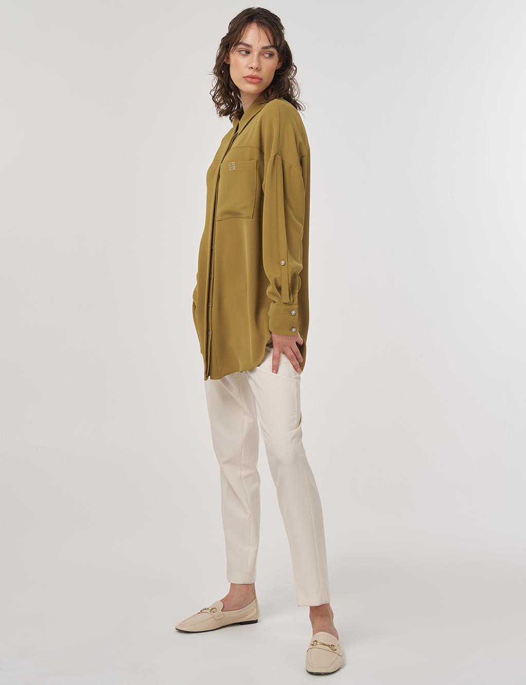 Metallic Printed Crepe Tunic Khaki