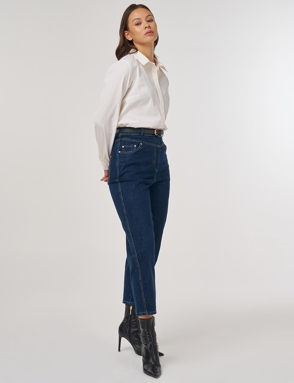 High-Waist Carrot Cut Denim Pants Navy Blue