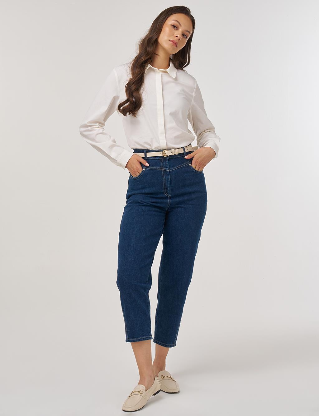 High-Waist Carrot Cut Denim Pants Blue