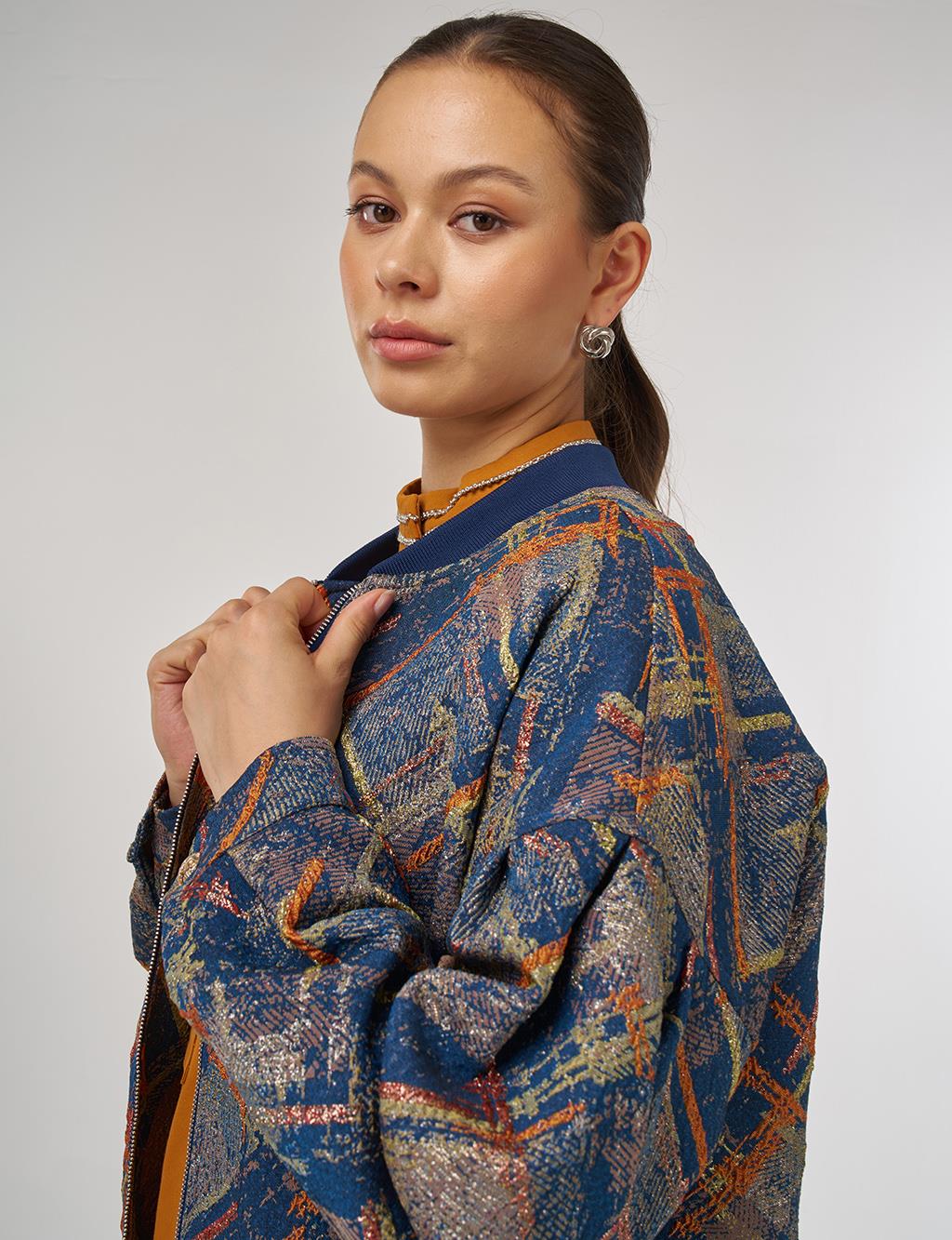 College Collar Abstract Pattern Jacket Pumpkin