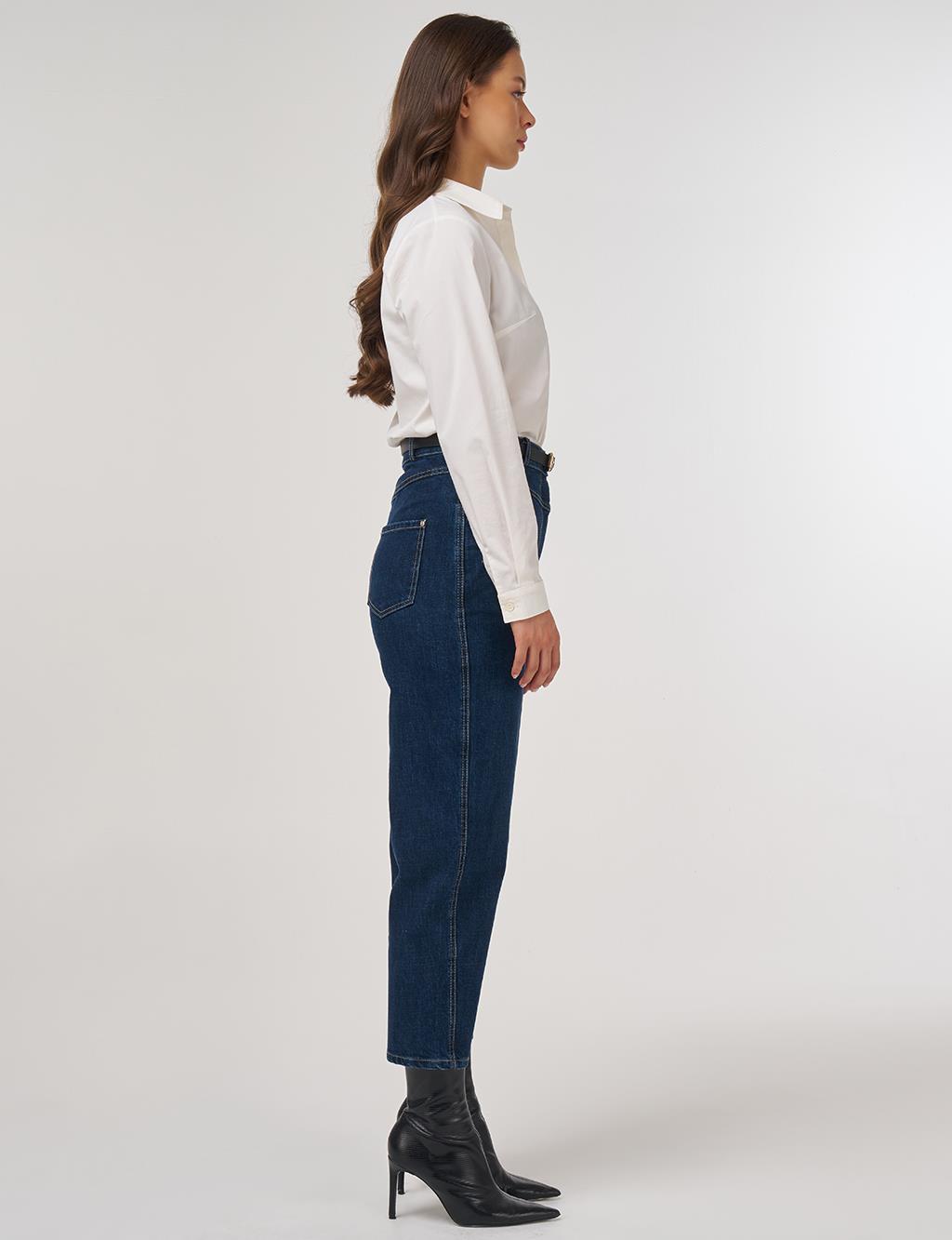 High-Waist Carrot Cut Denim Pants Navy Blue