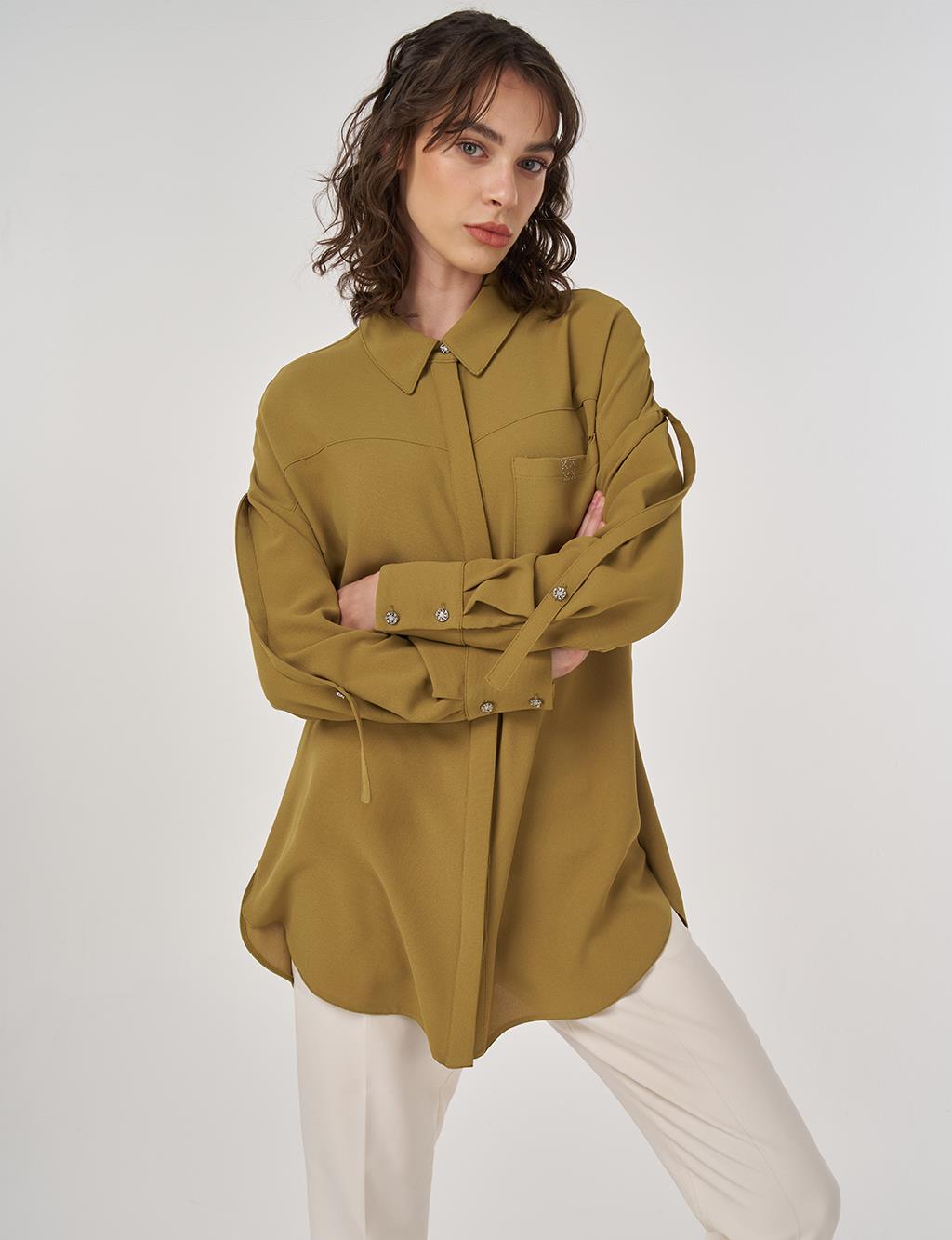 Metallic Printed Crepe Tunic Khaki
