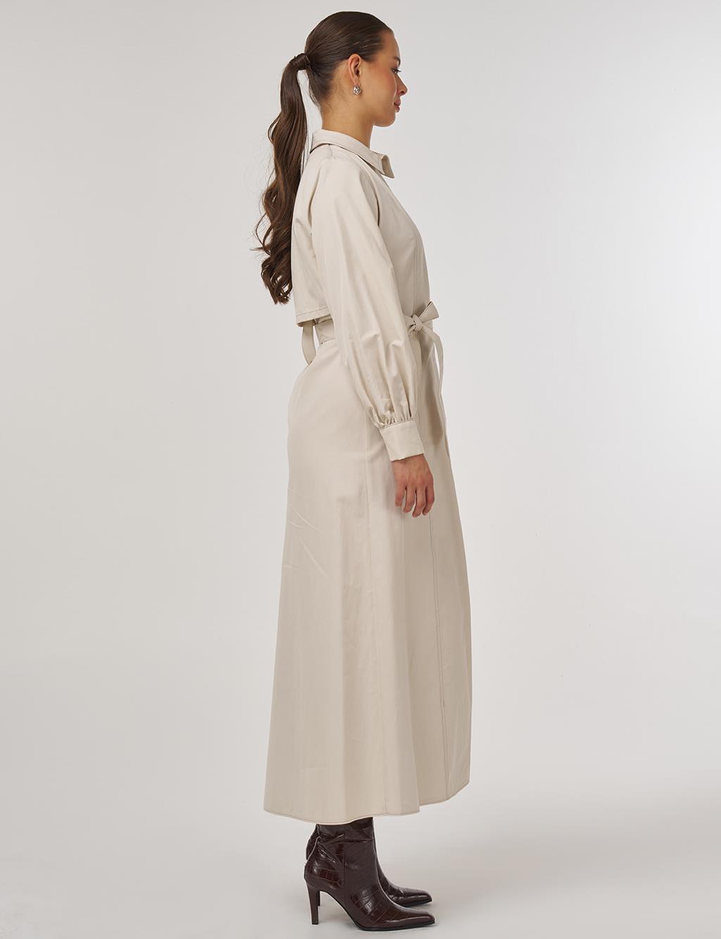 Belted Shirt Dress Cream