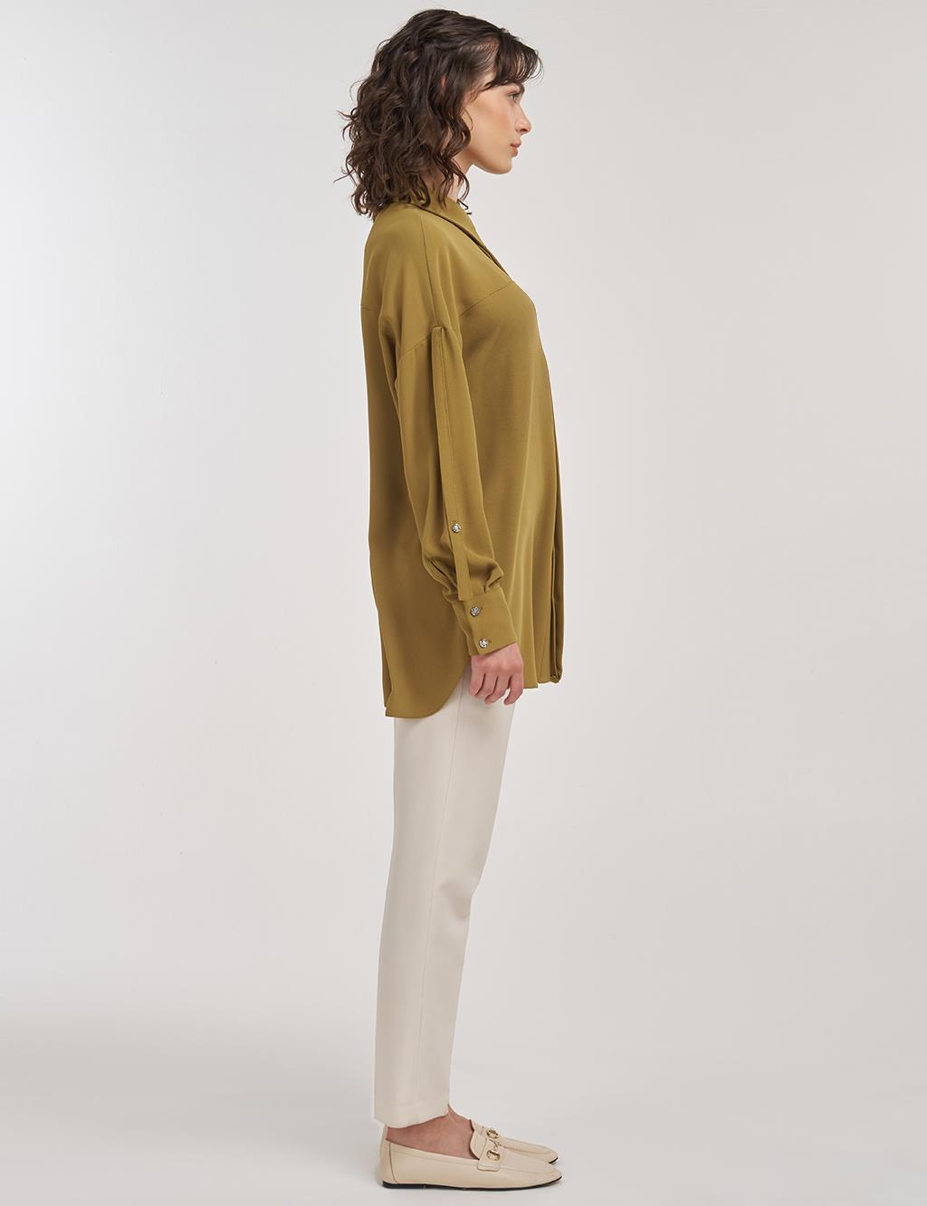 Metallic Printed Crepe Tunic Khaki