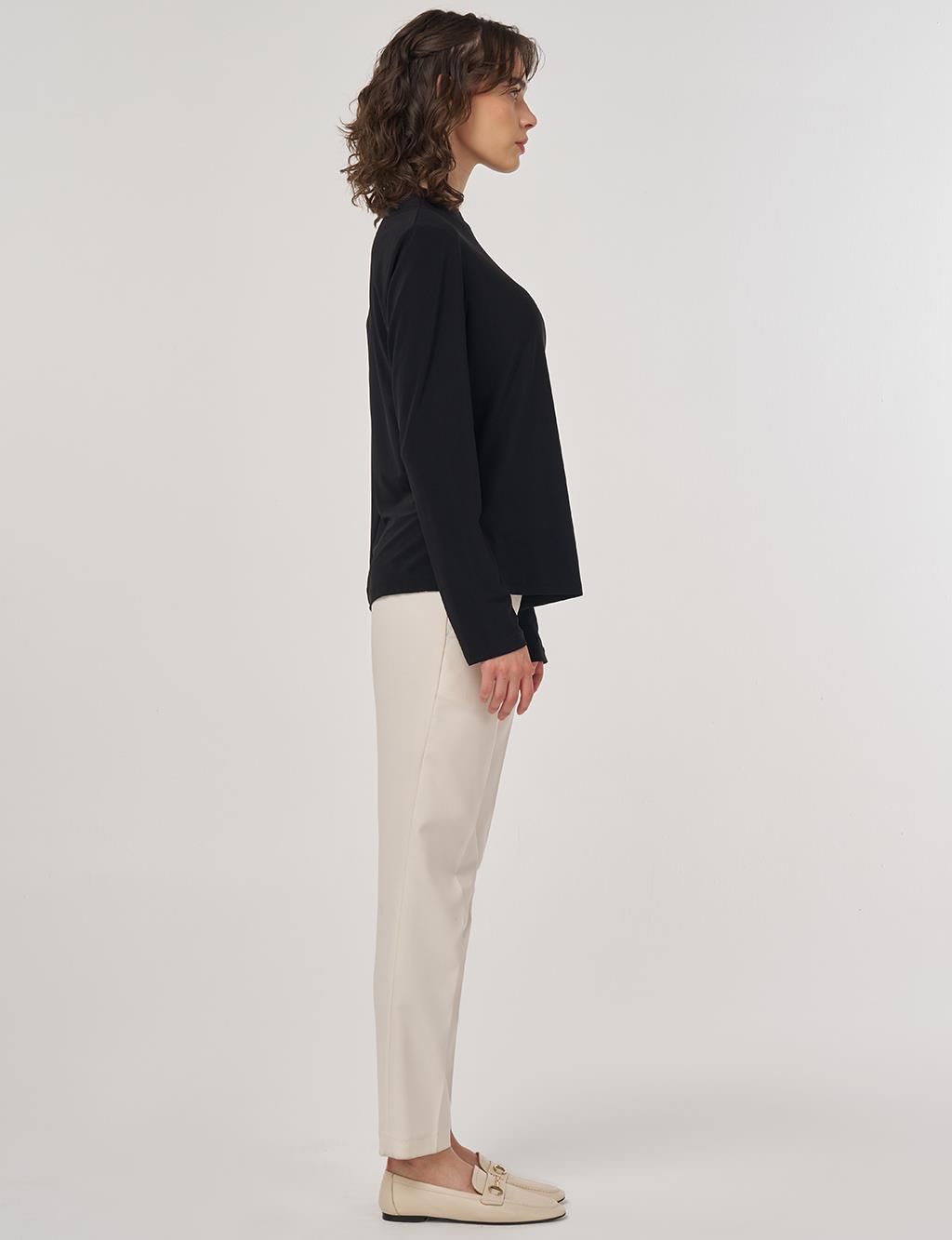 Shoulder Detail Long Sleeve Blouse Black