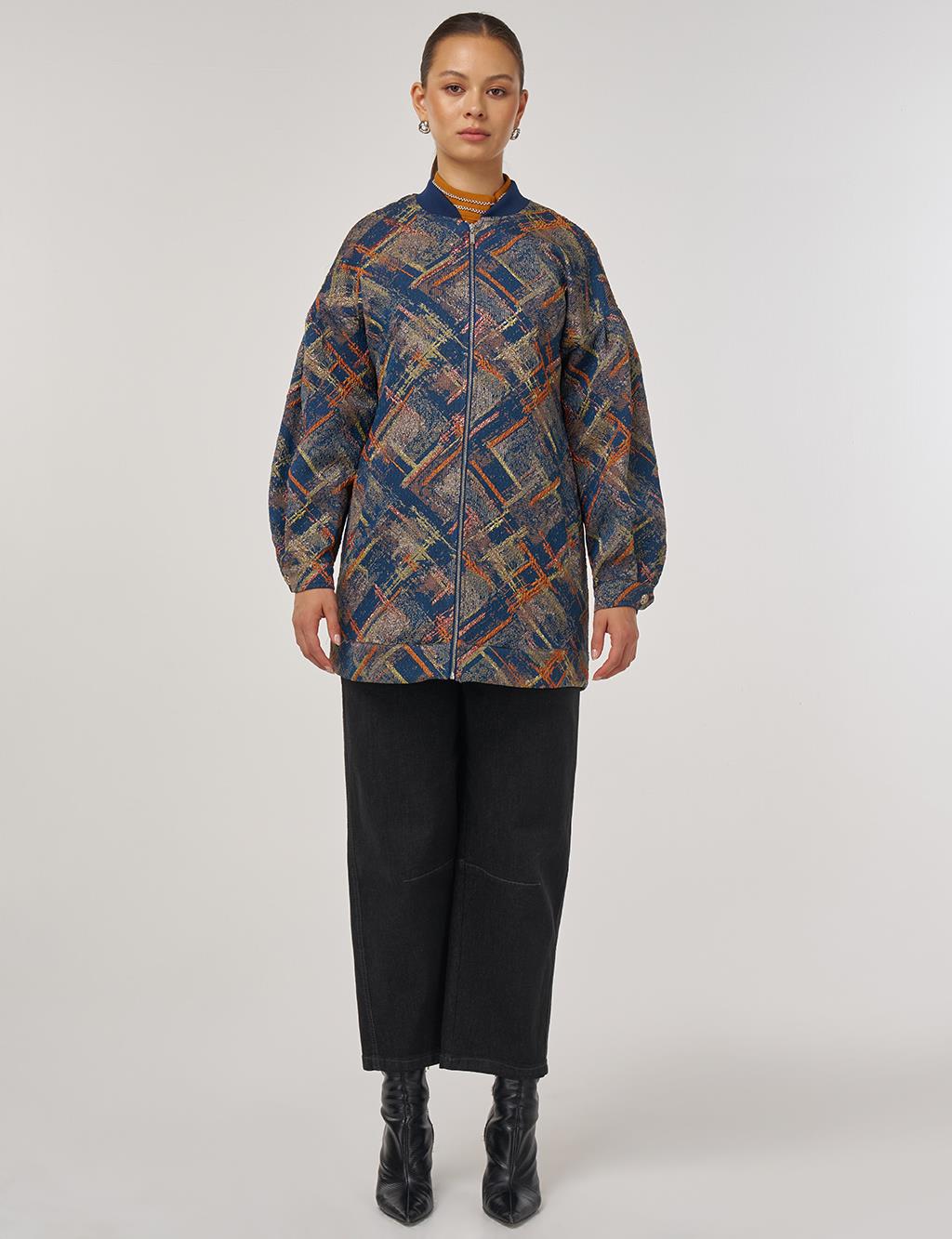 College Collar Abstract Pattern Jacket Pumpkin