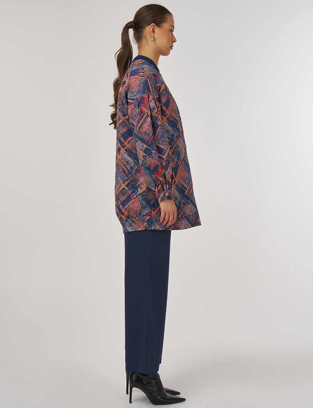 College Collar Abstract Pattern Jacket Red