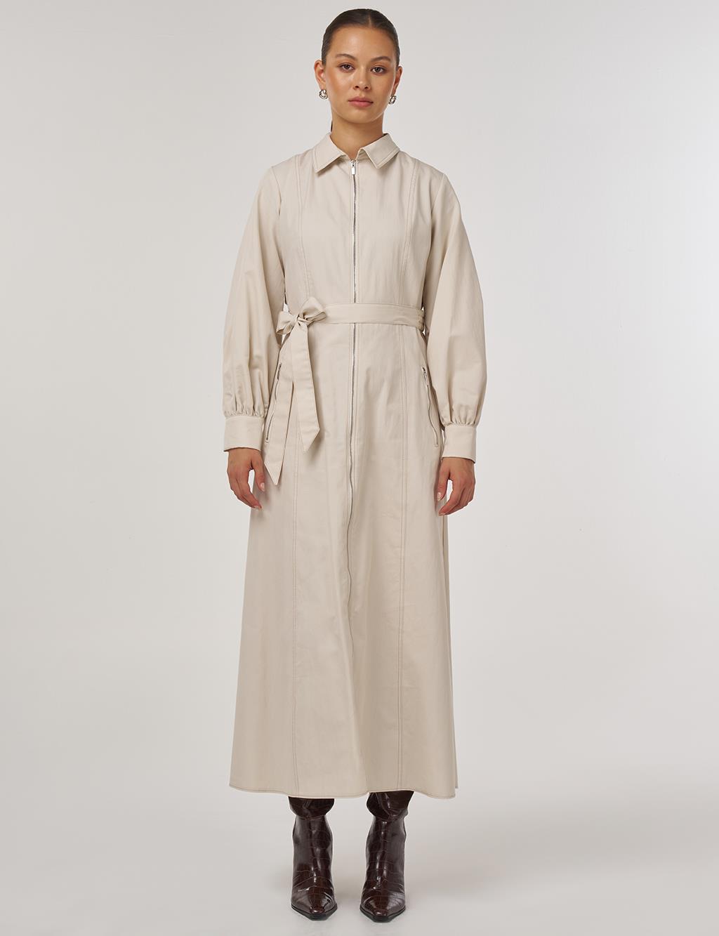 Belted Shirt Dress Cream
