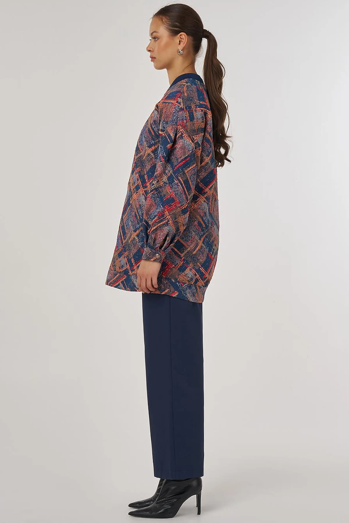 College Collar Abstract Pattern Jacket Red