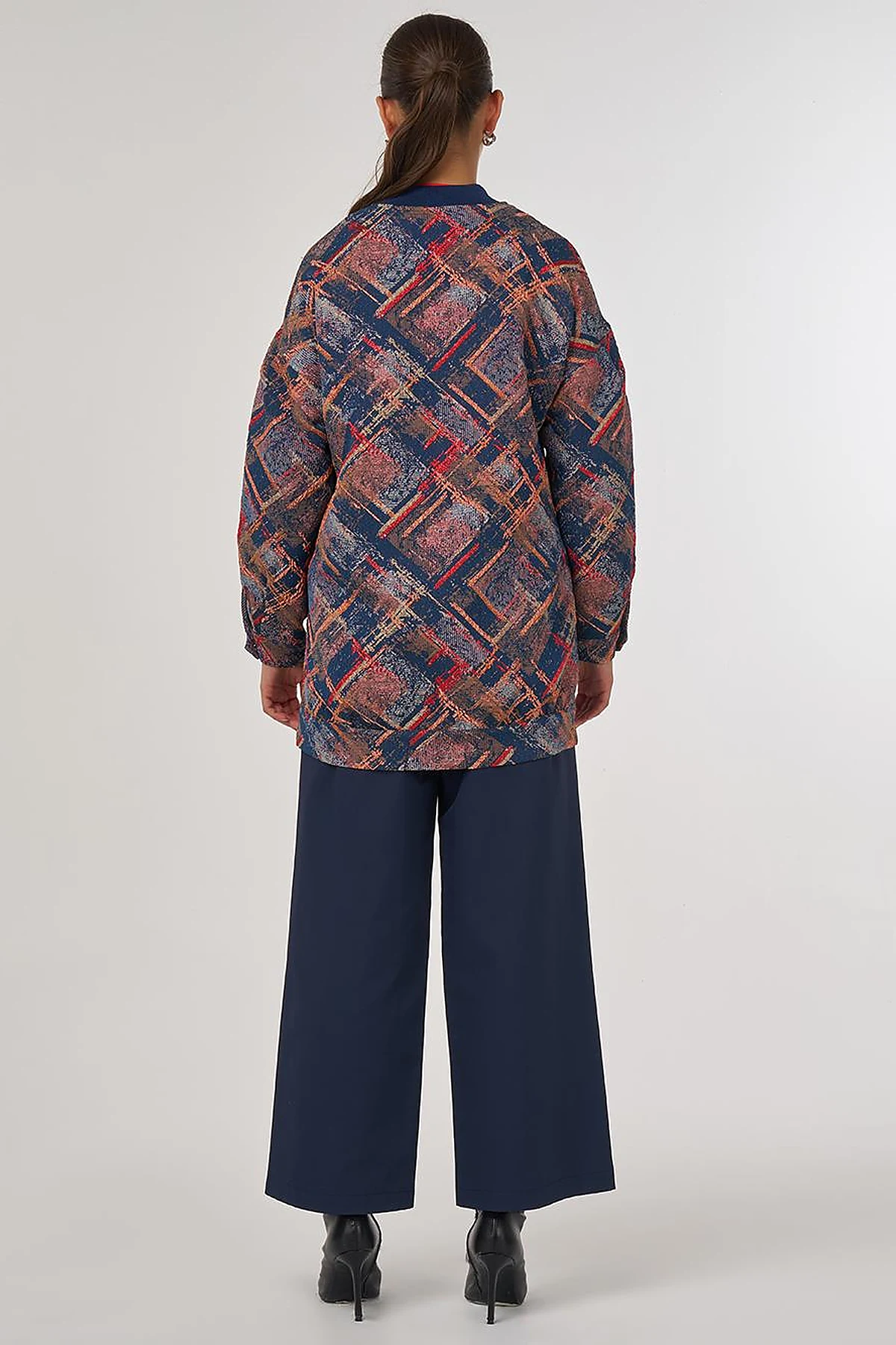 College Collar Abstract Pattern Jacket Red