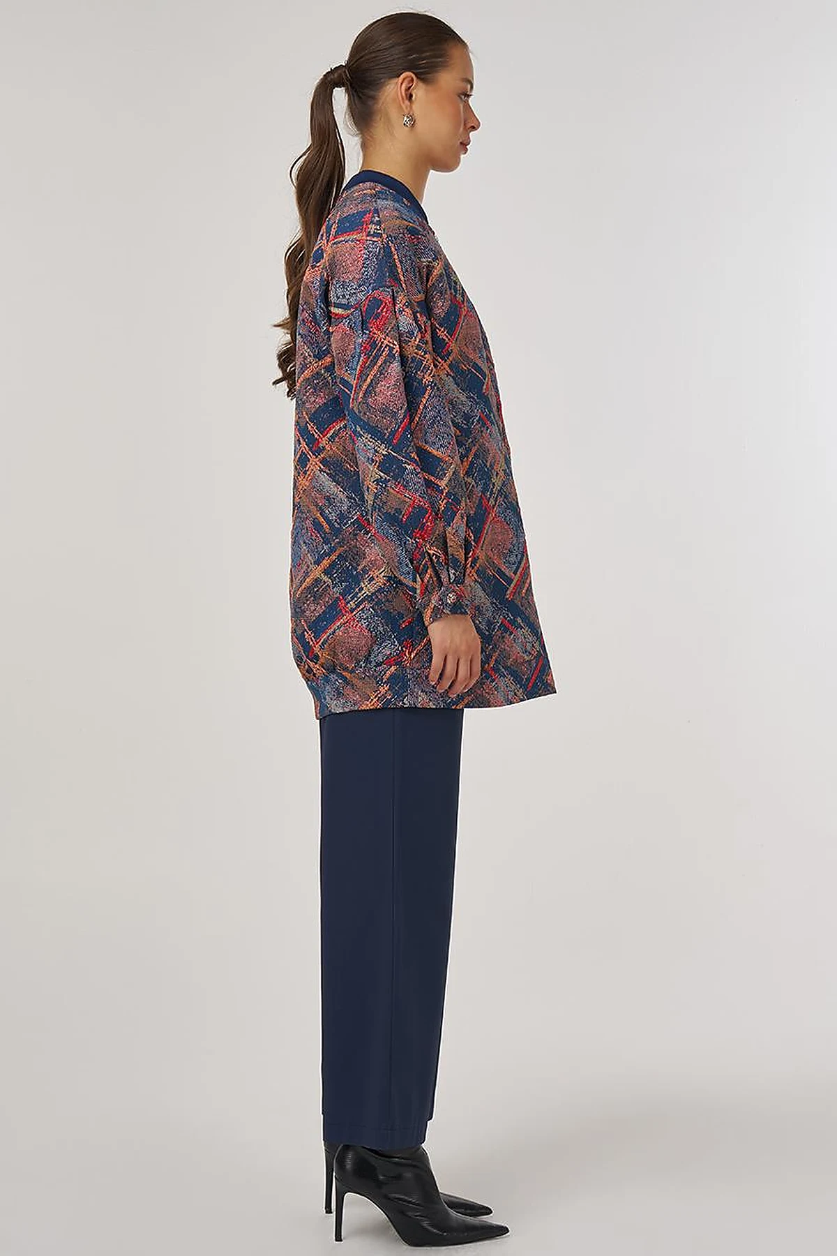 College Collar Abstract Pattern Jacket Red