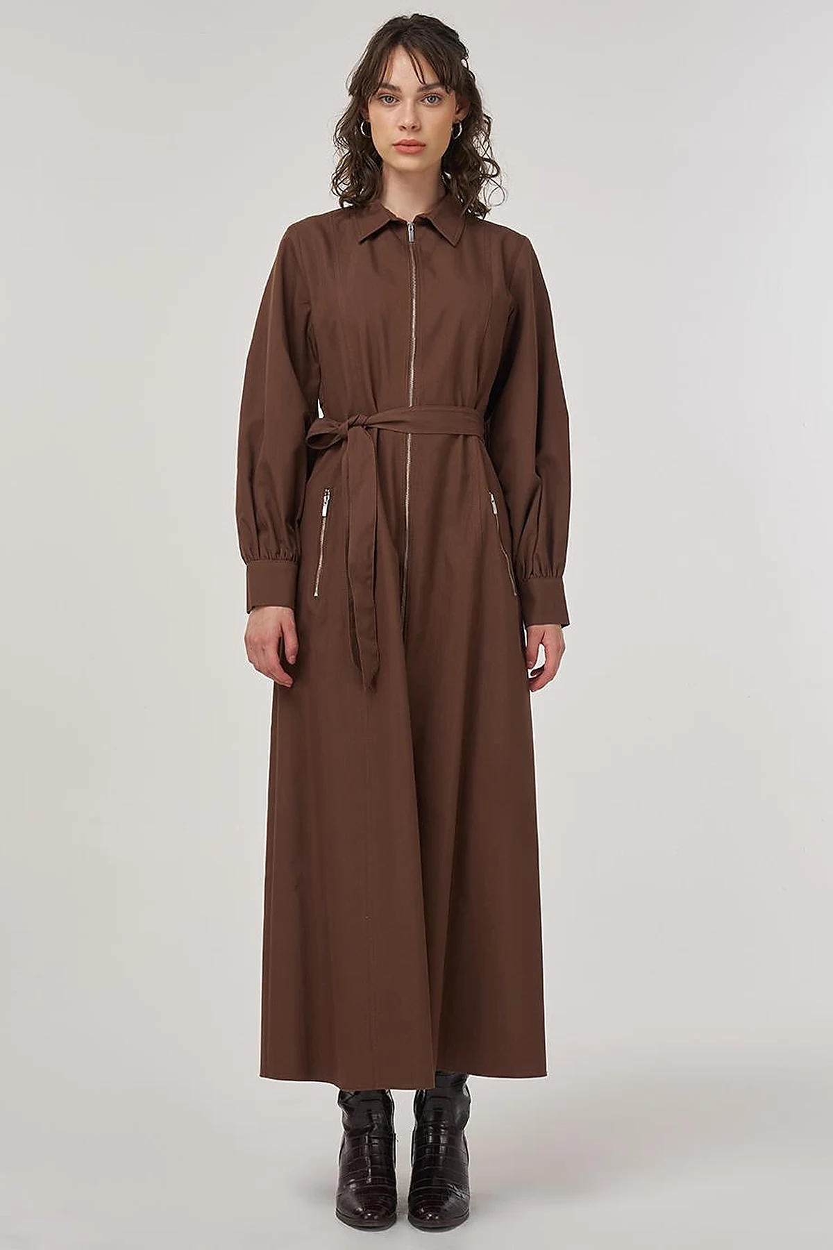 Belted Shirt Dress Cocoa