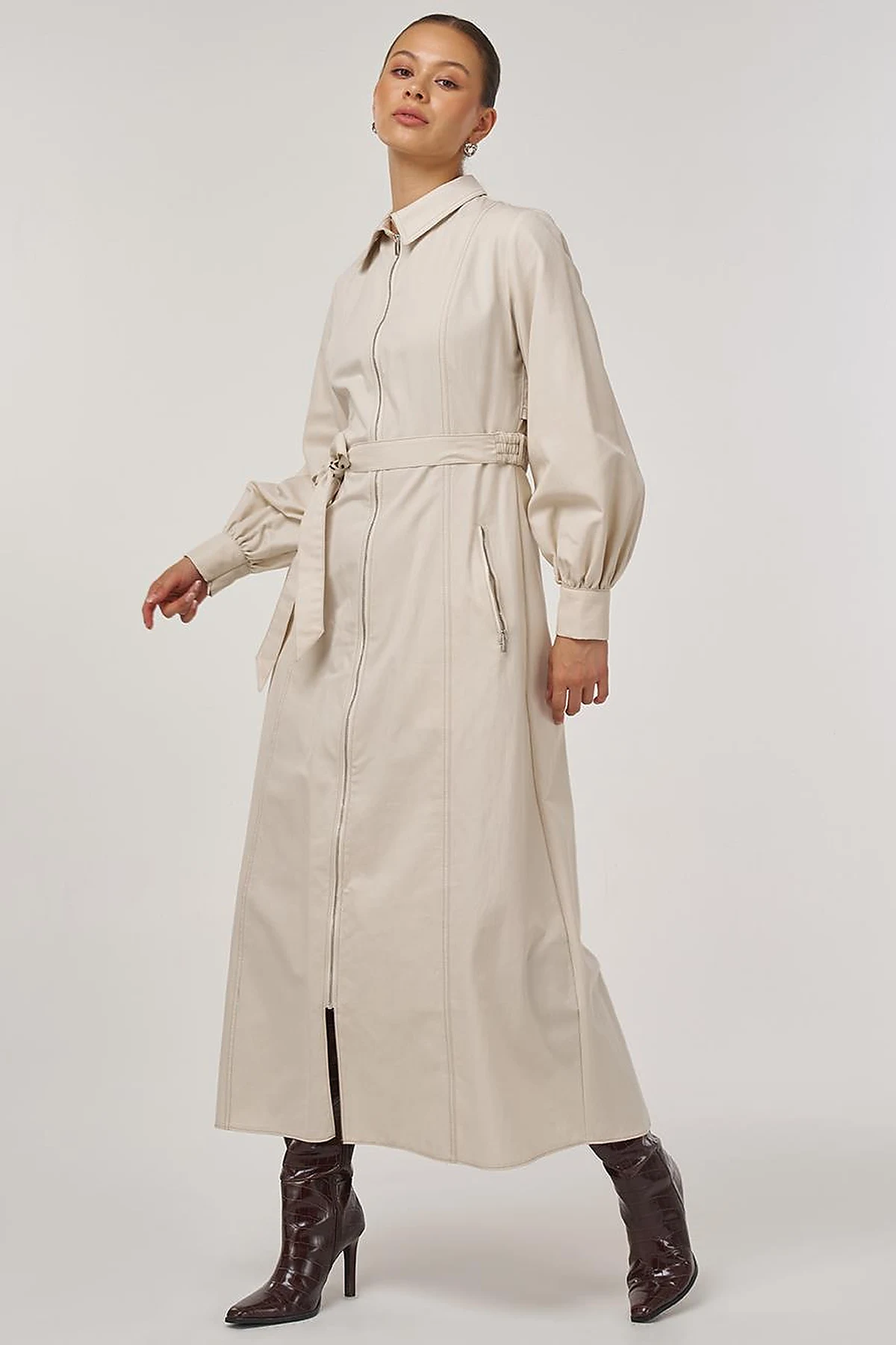 Belted Shirt Dress Cream