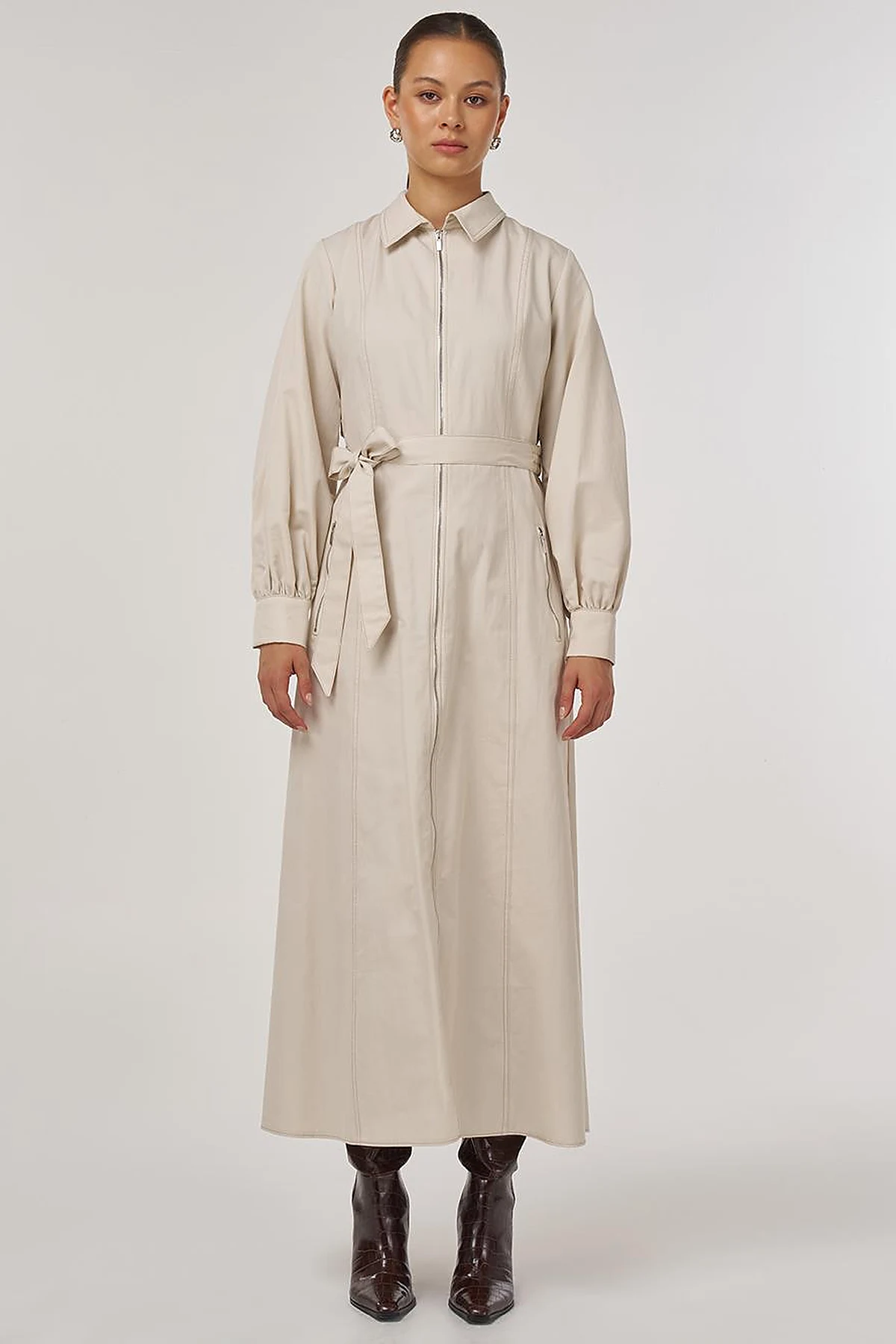Belted Shirt Dress Cream