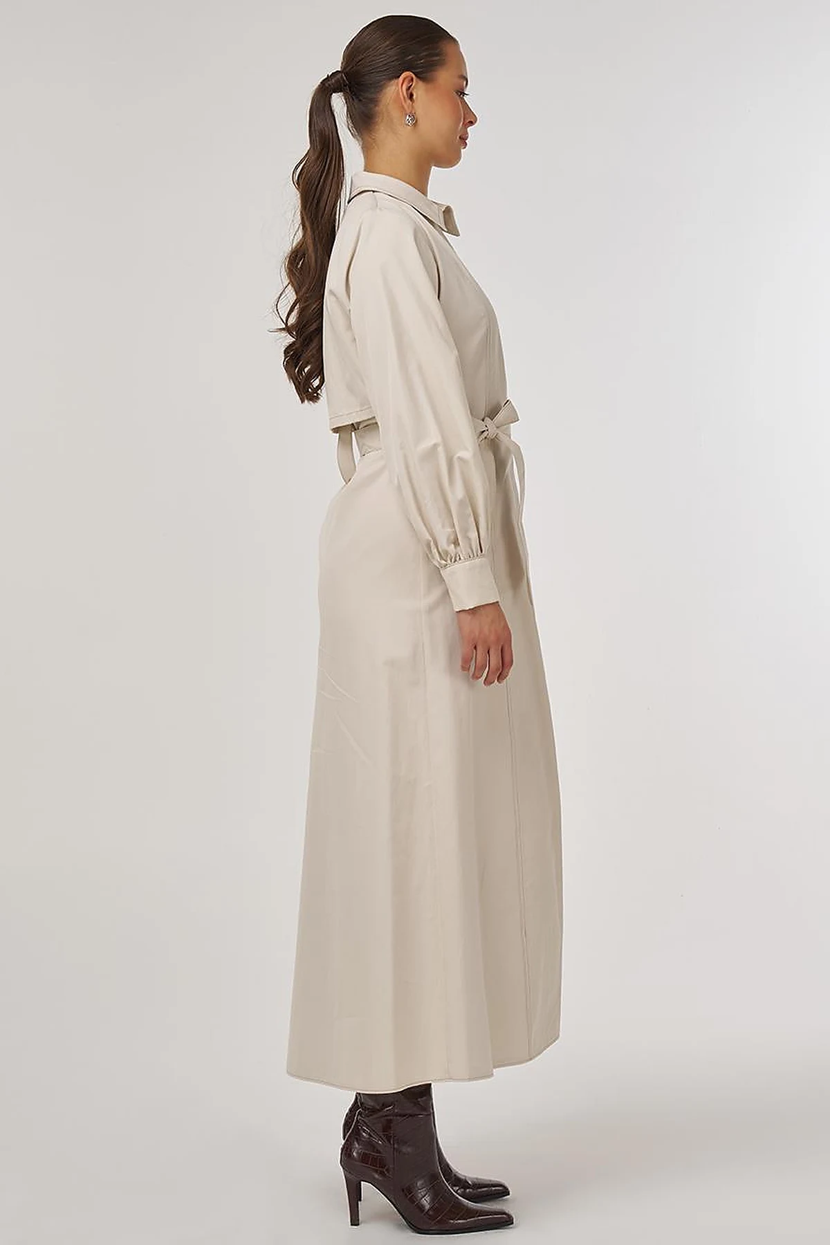 Belted Shirt Dress Cream