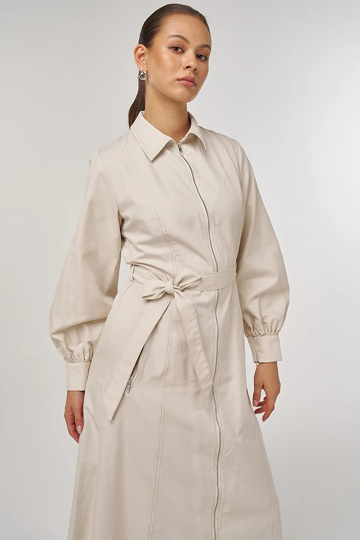 Belted Shirt Dress Cream
