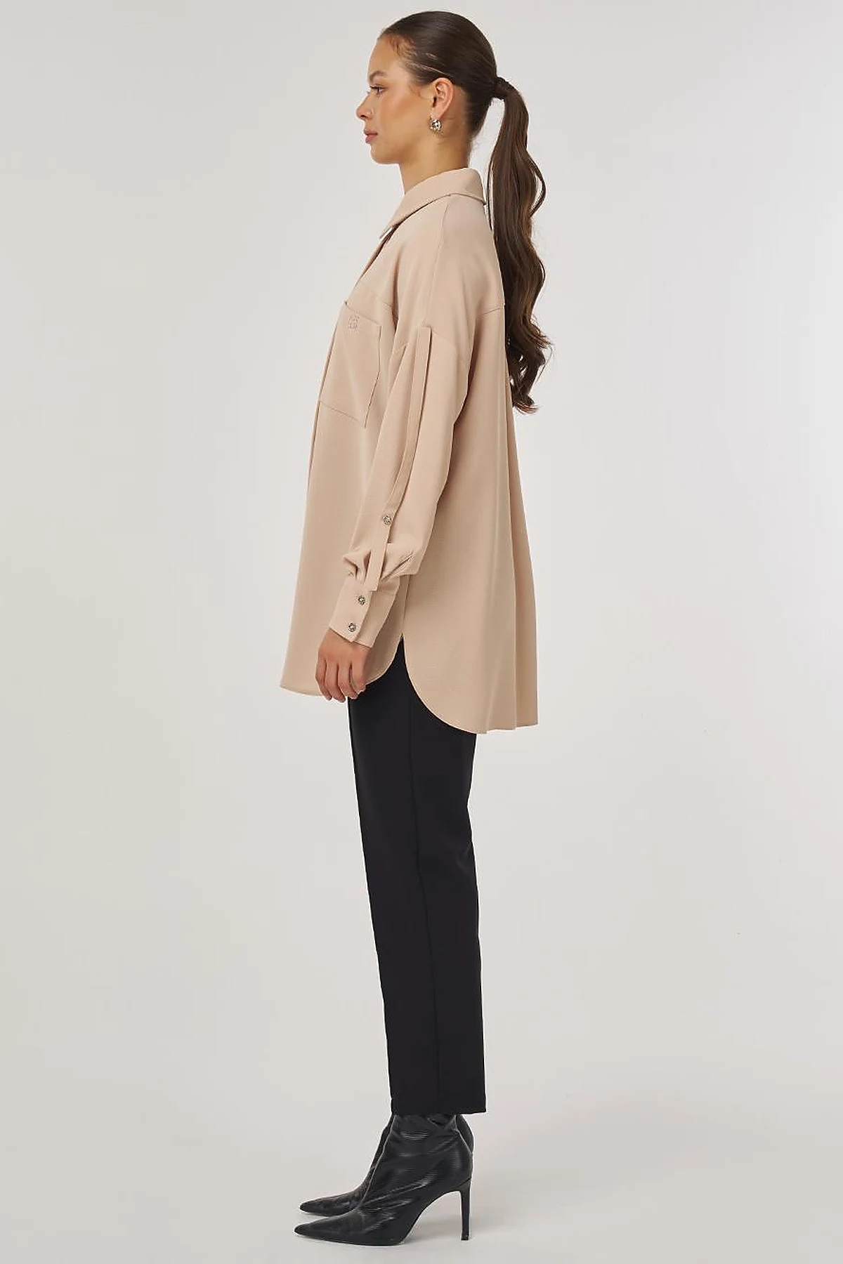 Metallic Printed Crepe Tunic Beige