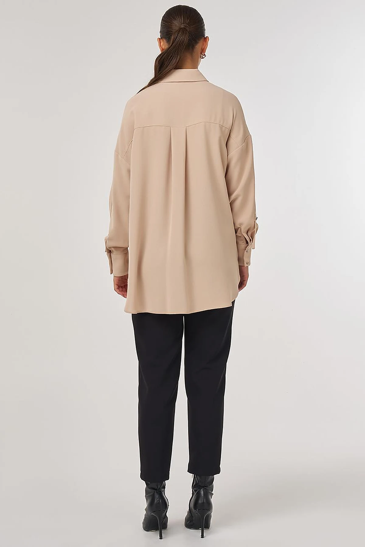 Metallic Printed Crepe Tunic Beige