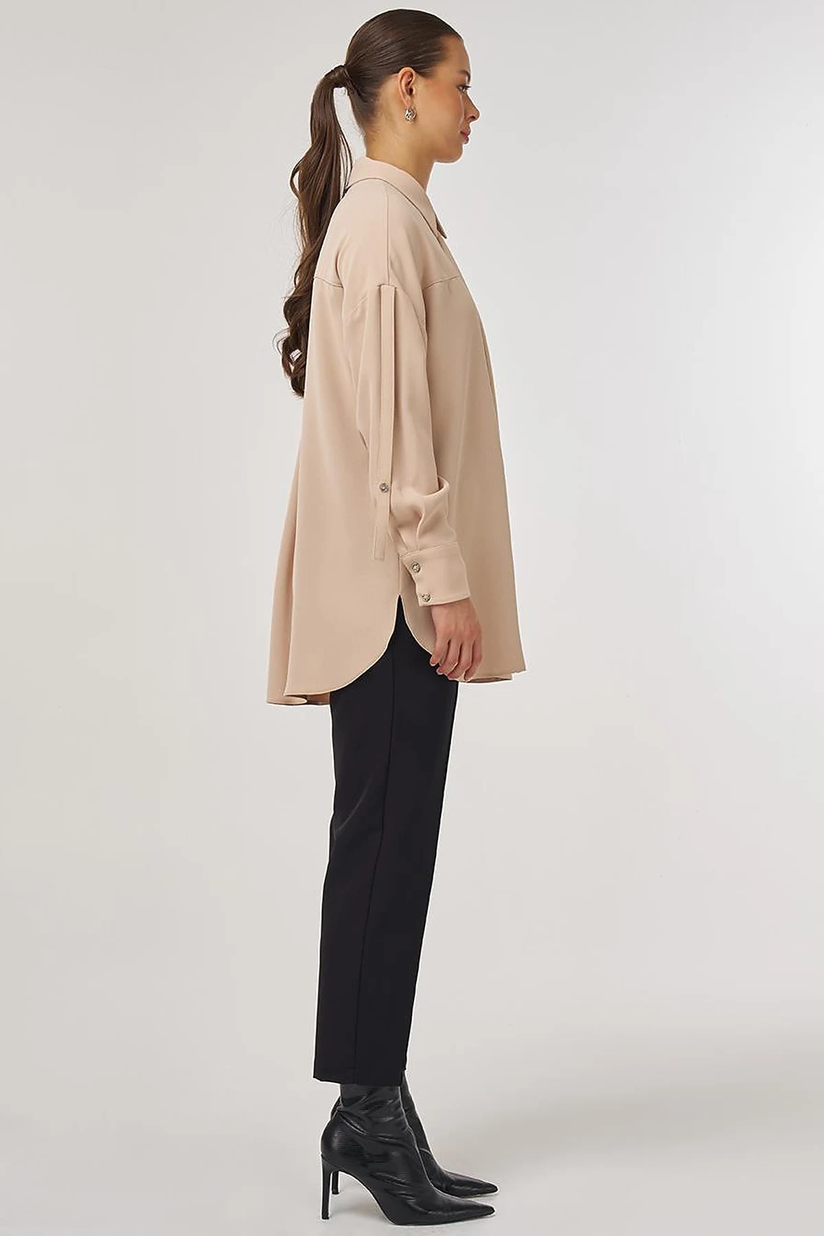 Metallic Printed Crepe Tunic Beige