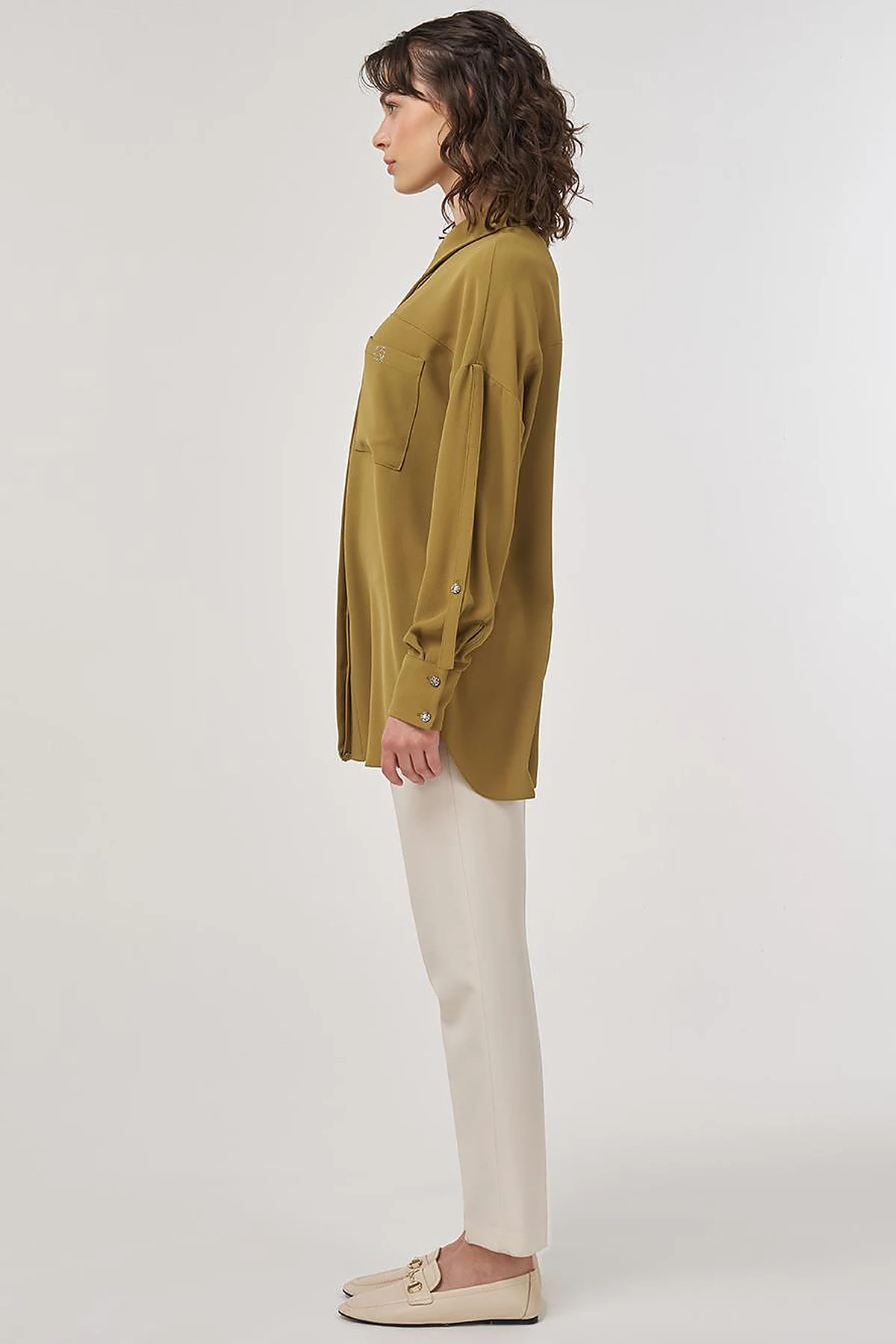Metallic Printed Crepe Tunic Khaki