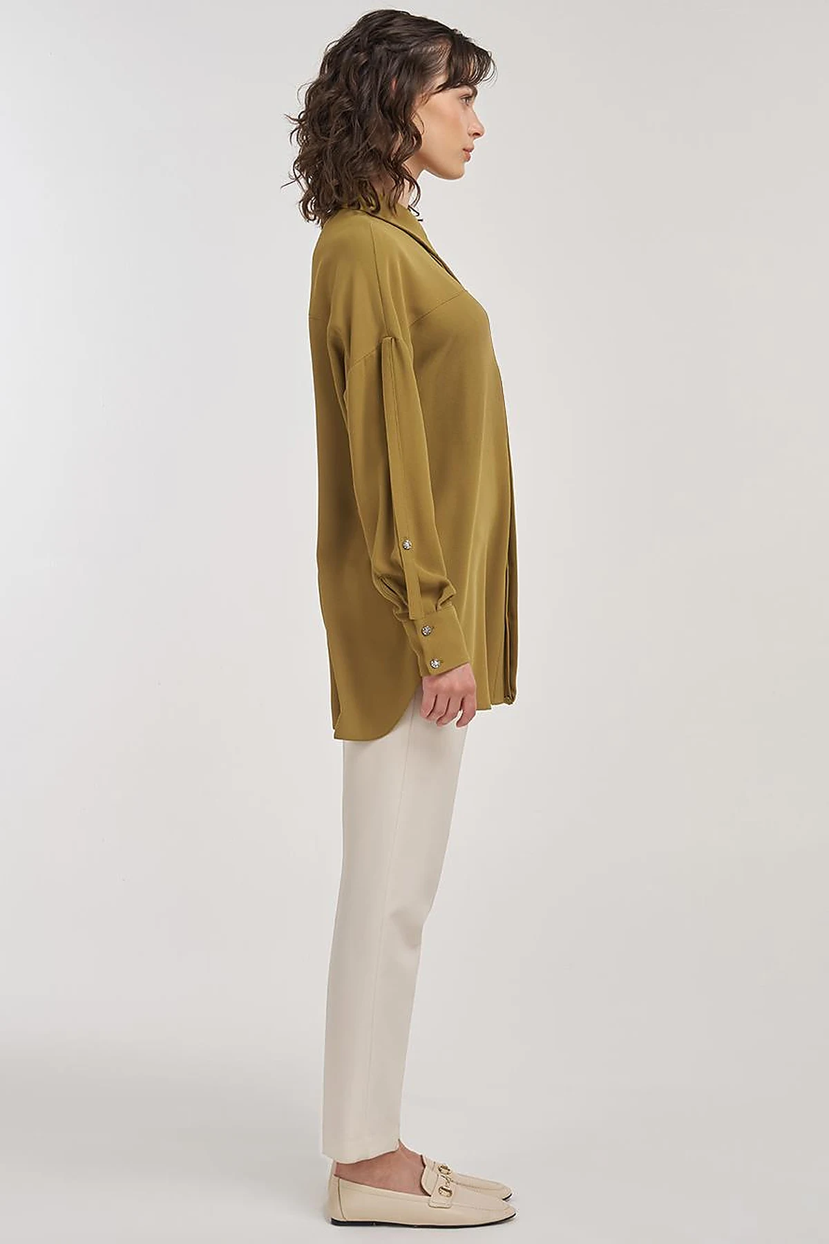 Metallic Printed Crepe Tunic Khaki