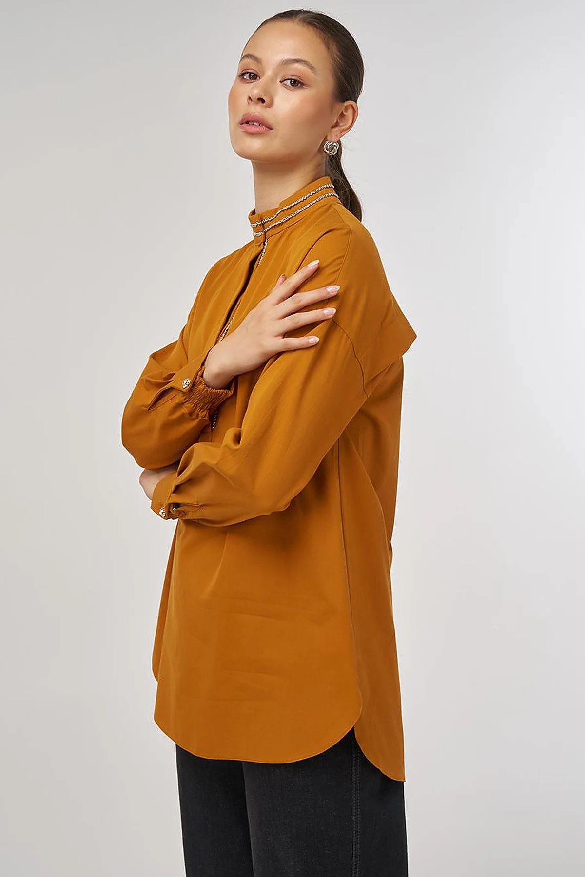 100% Cotton Tunic with Bead Embroidery Pumpkin