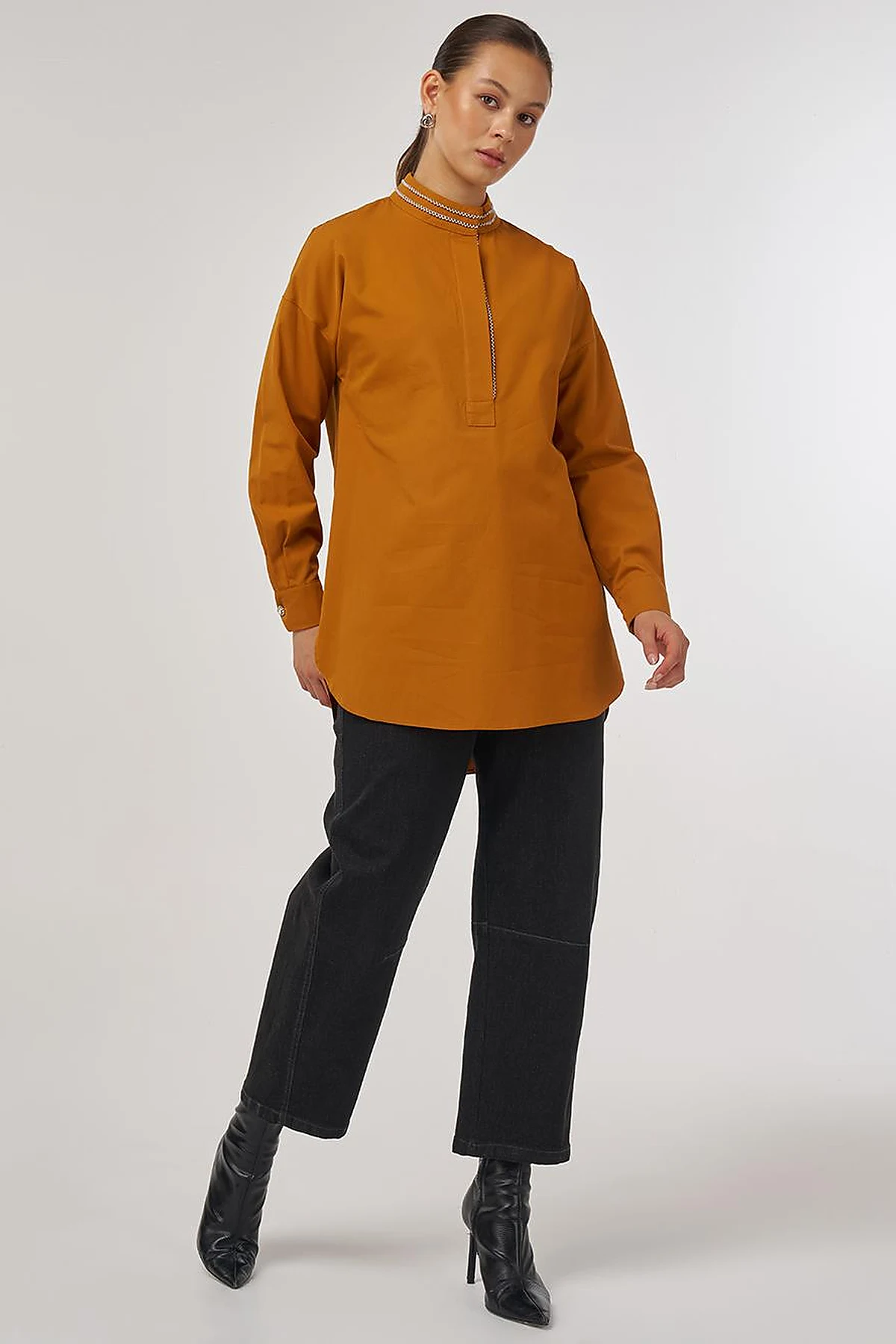100% Cotton Tunic with Bead Embroidery Pumpkin