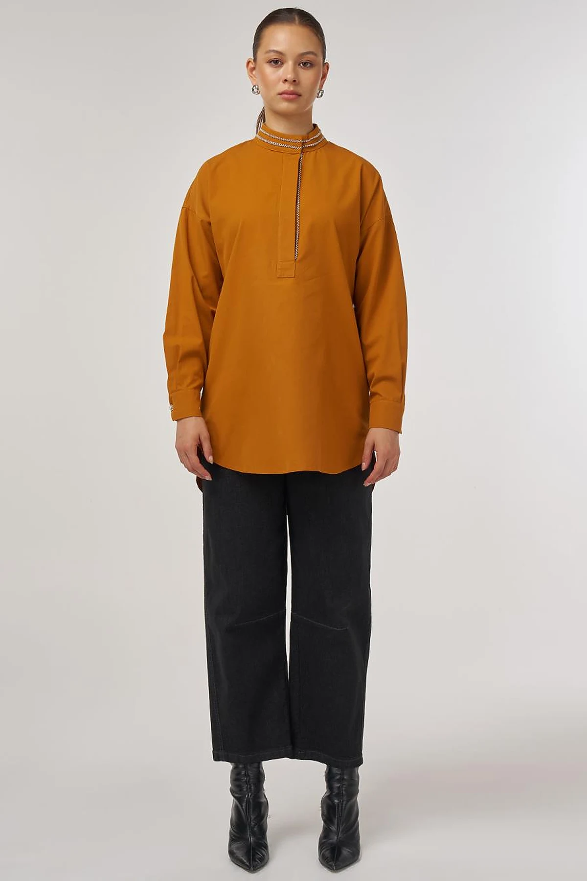 100% Cotton Tunic with Bead Embroidery Pumpkin