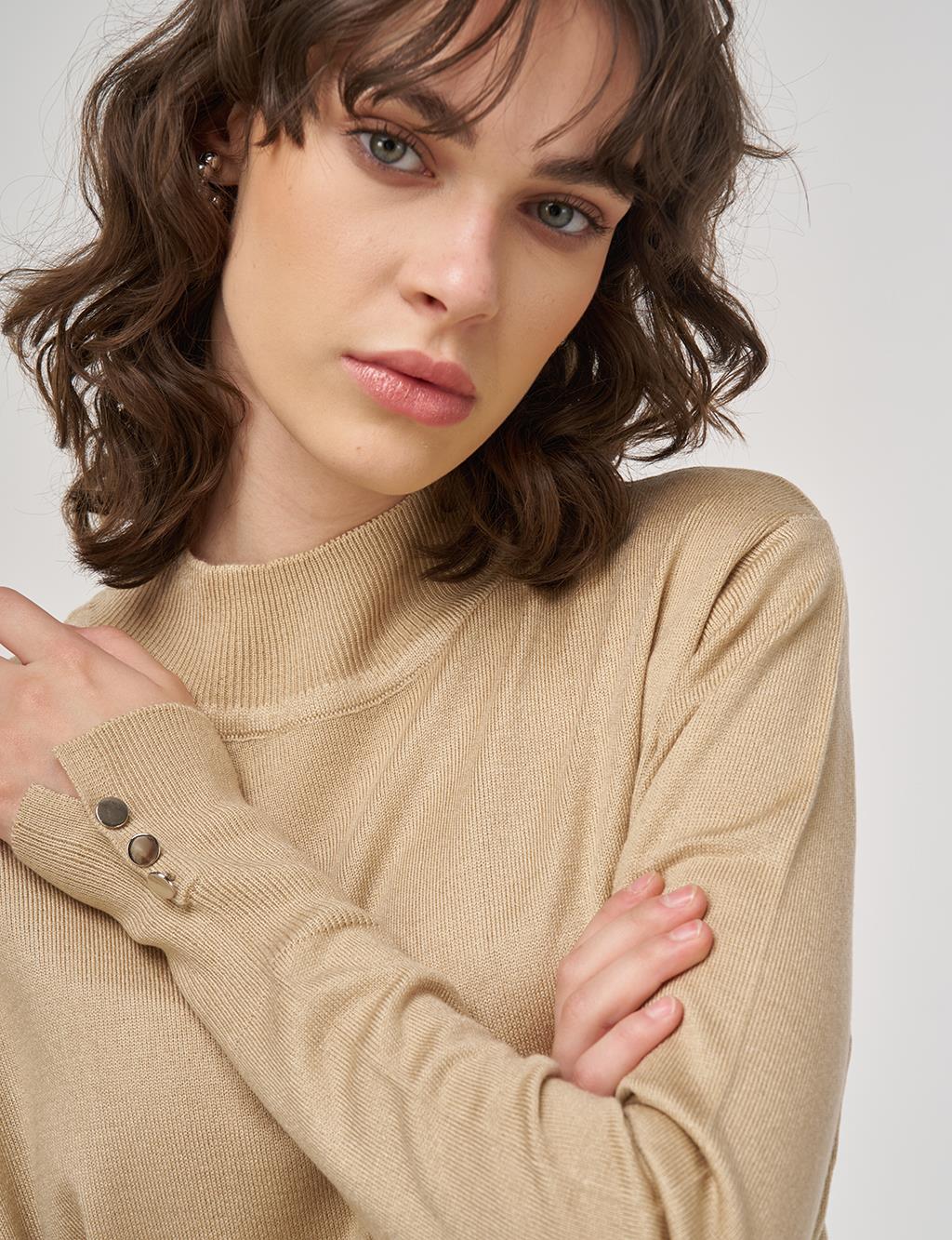 Half Turtleneck Knit Dress in Stone