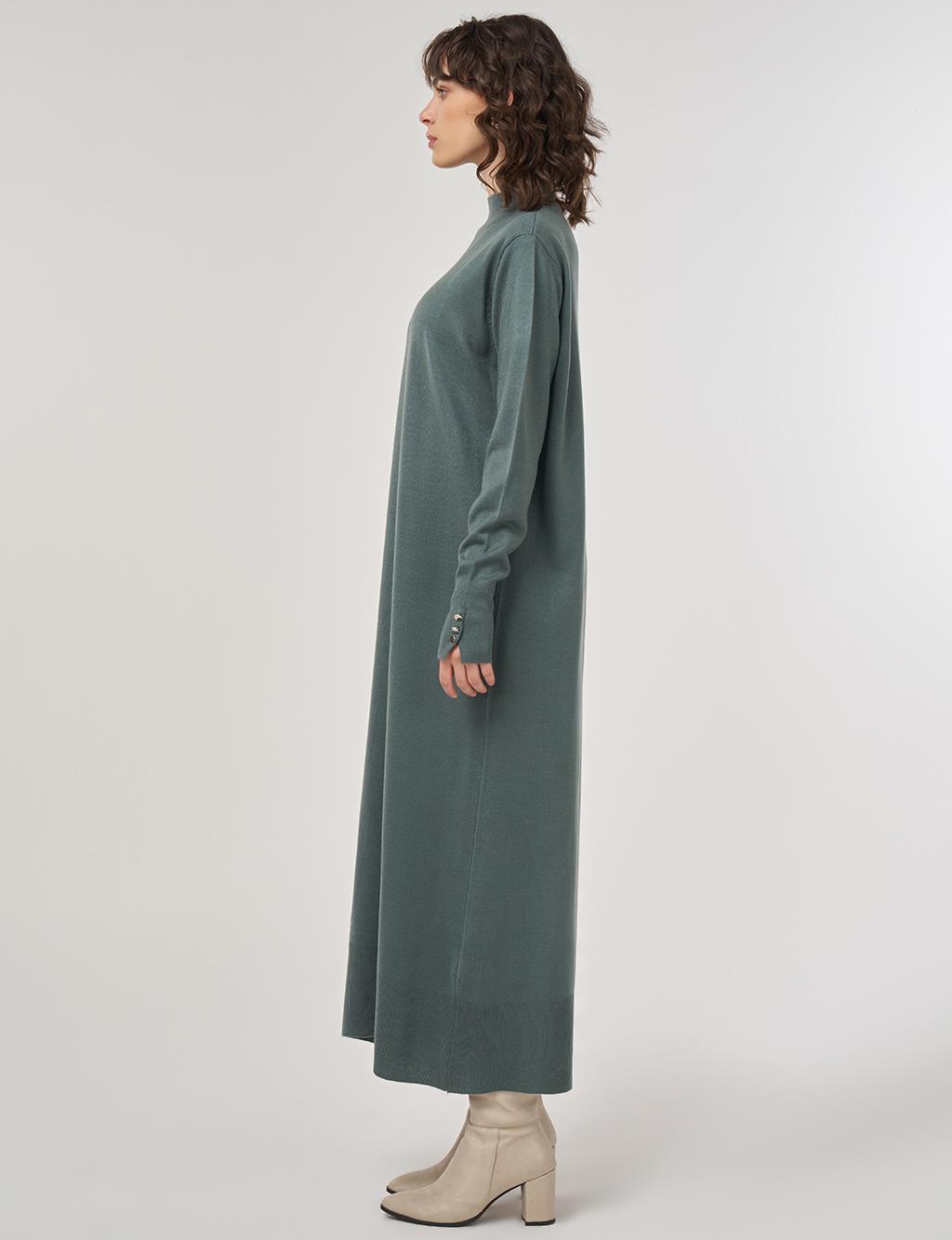 Half Turtleneck Knit Dress in Mold Green