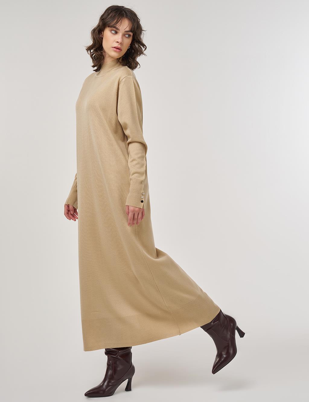 Half Turtleneck Knit Dress in Stone