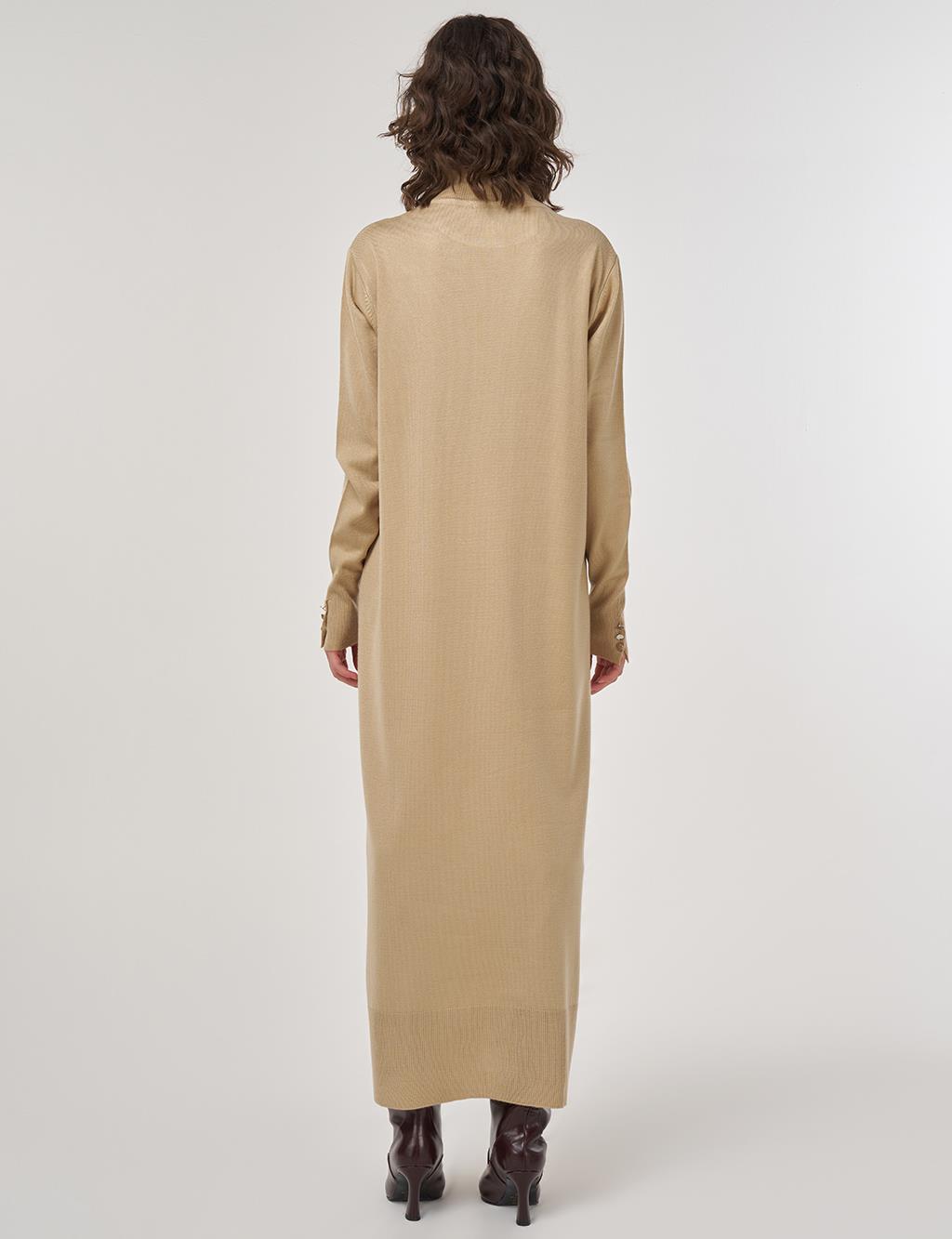 Half Turtleneck Knit Dress in Stone