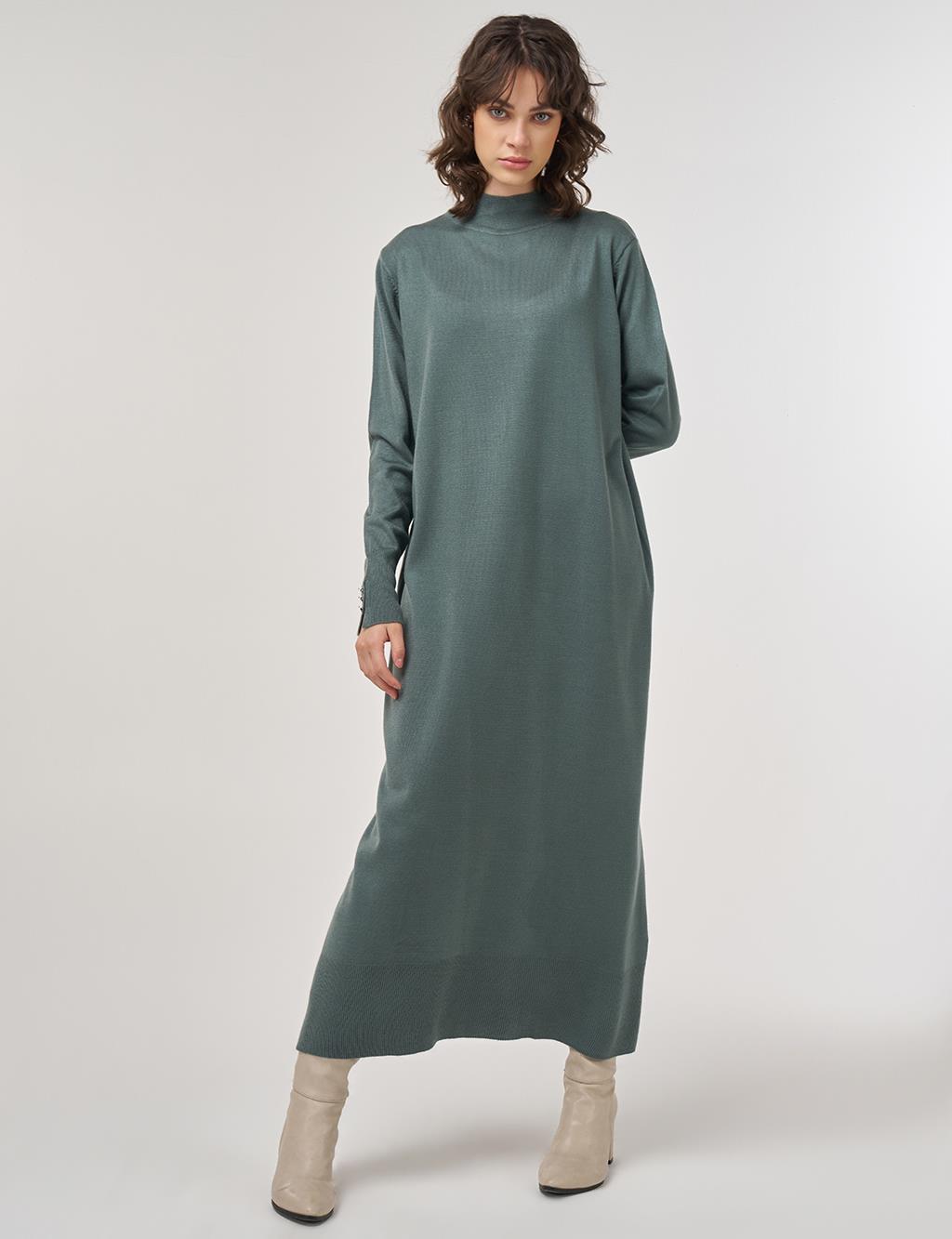 Half Turtleneck Knit Dress in Mold Green
