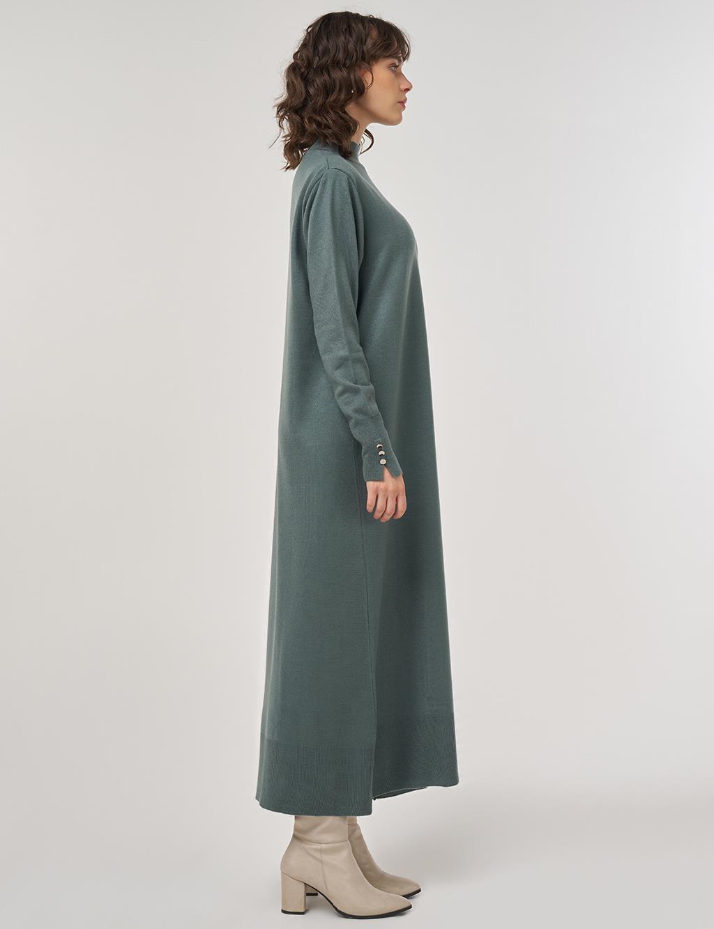Half Turtleneck Knit Dress in Mold Green