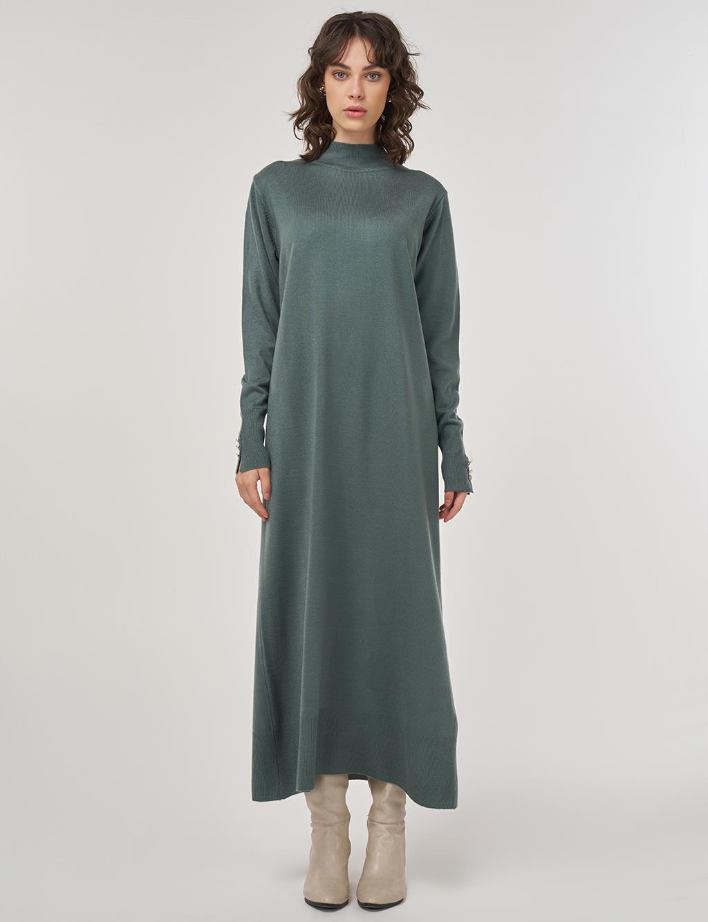 Half Turtleneck Knit Dress in Mold Green